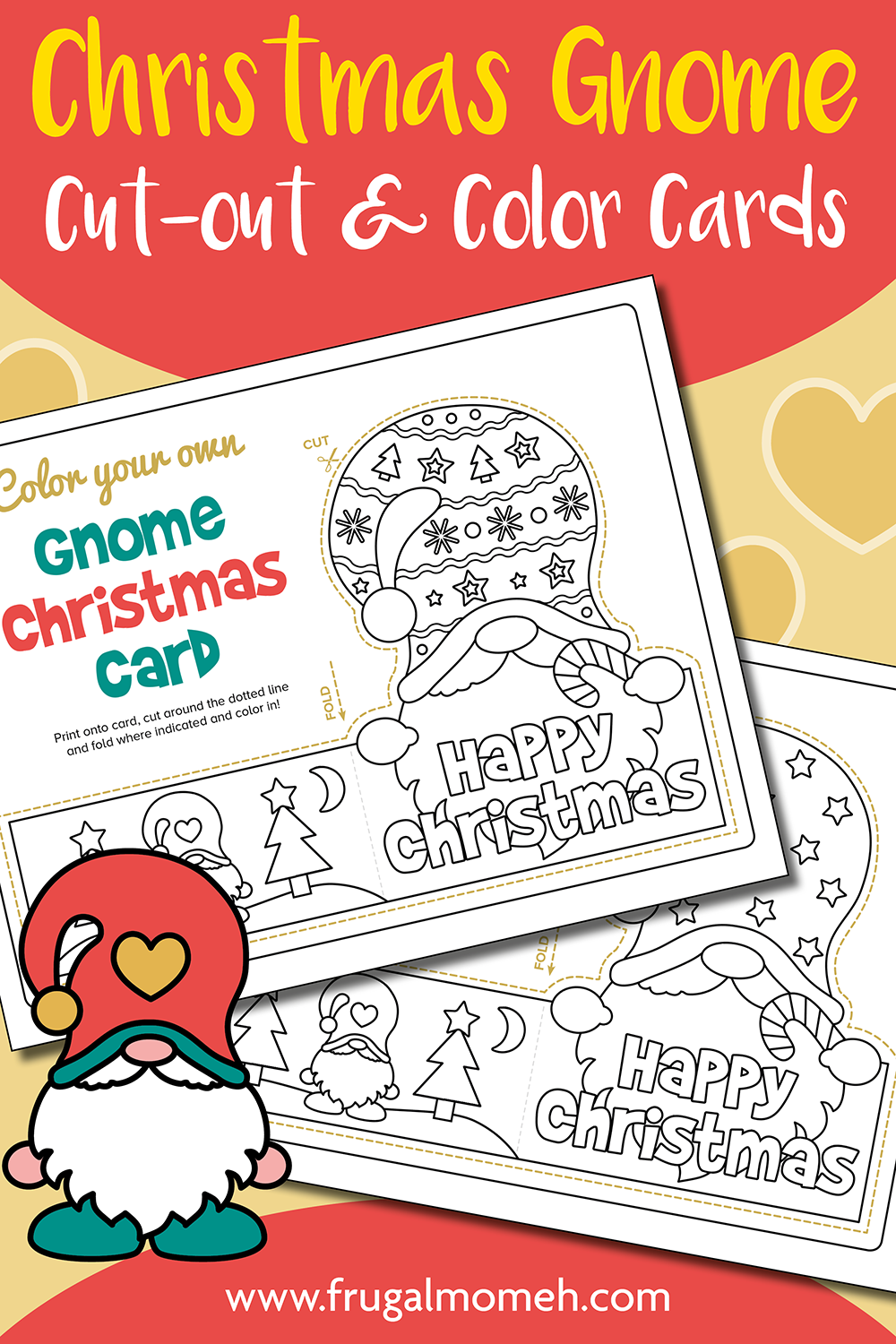 Here are free printable gnome Christmas cards - two gnomes to colour and one to design on your own! This is a fun holiday activity for kids!