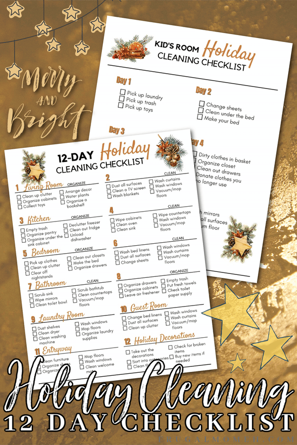 Download this free printable holiday cleaning checklist to help you get your house ready for the holidays, spread out over 12 days of tasks.