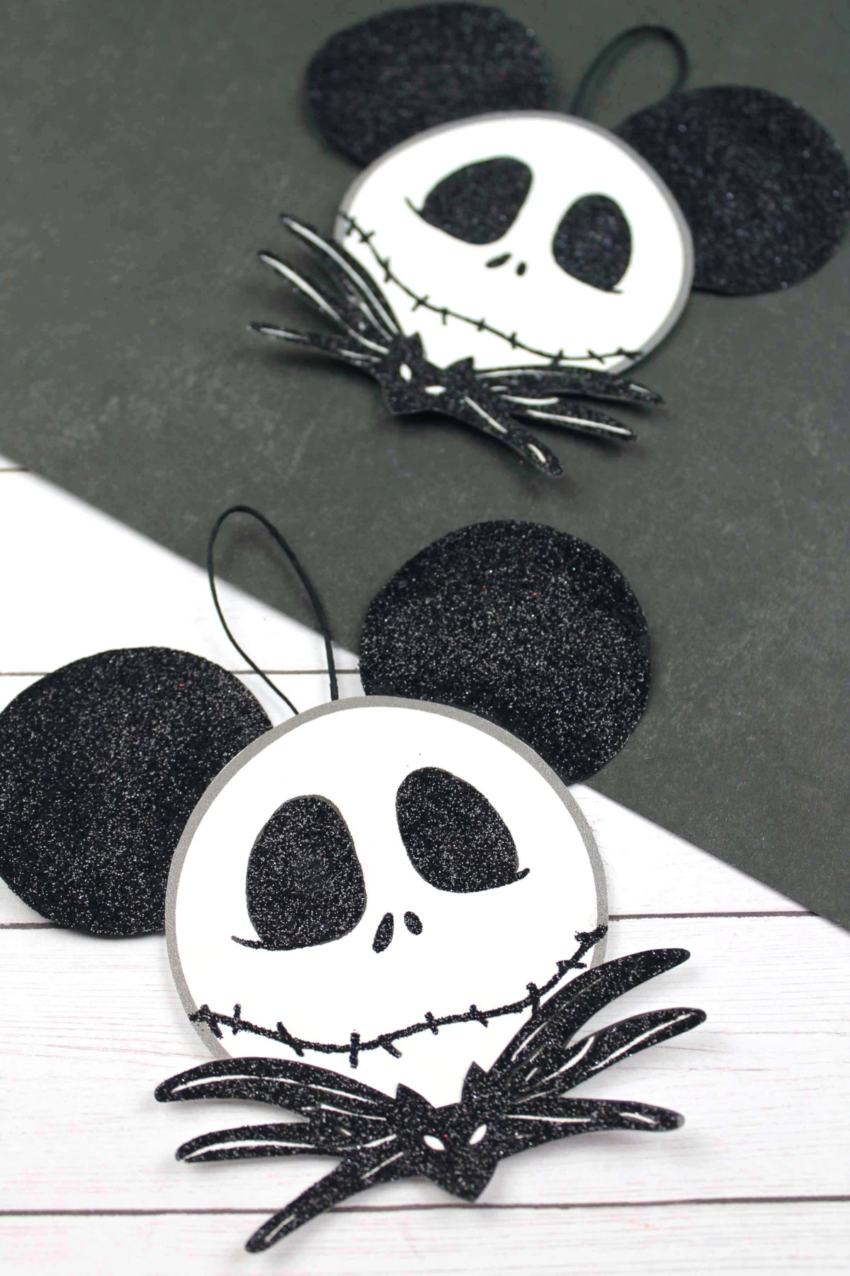 This DIY Nightmare before Christmas themed Mickey ear ornament featuring Jack Skellington is easy to make with the free printable template!