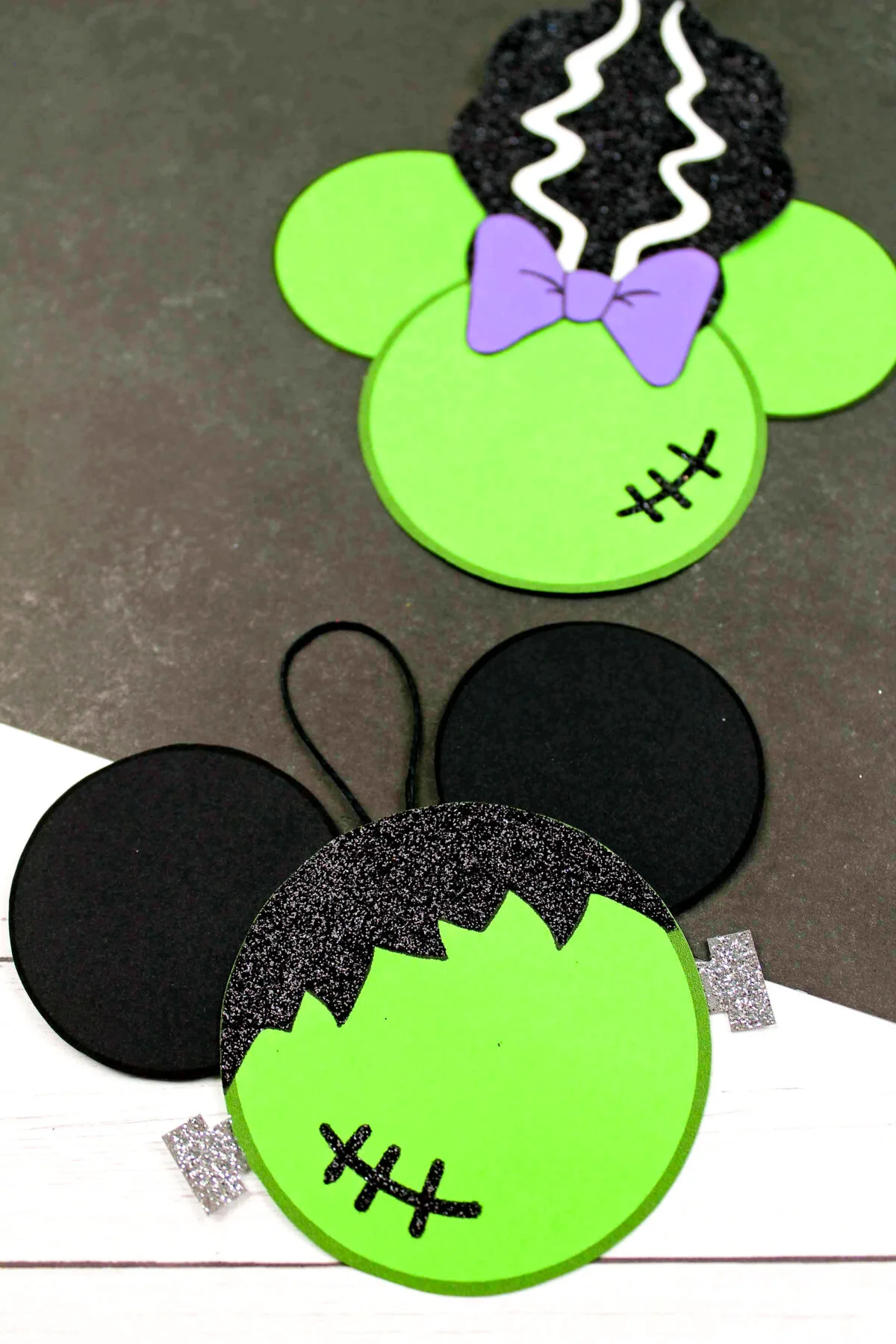 Make this easy DIY Frankenstein Mickey ears ornament for your Christmas tree. Easy, fun, and festive craft for anyone into spooky things!