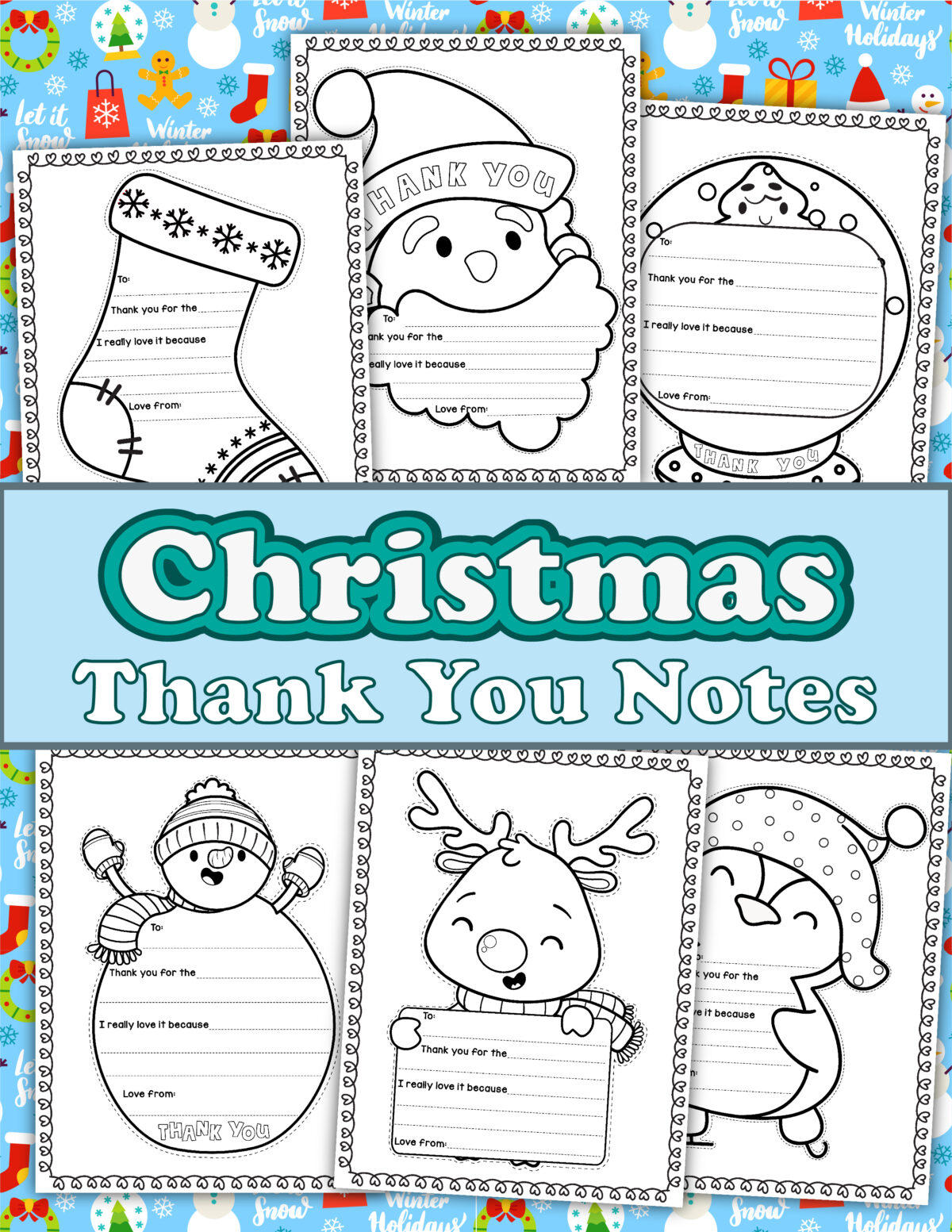 Print these free printable Christmas thank you notes that your kids can colour in to send heartfelt Thank Yous to friends and family.