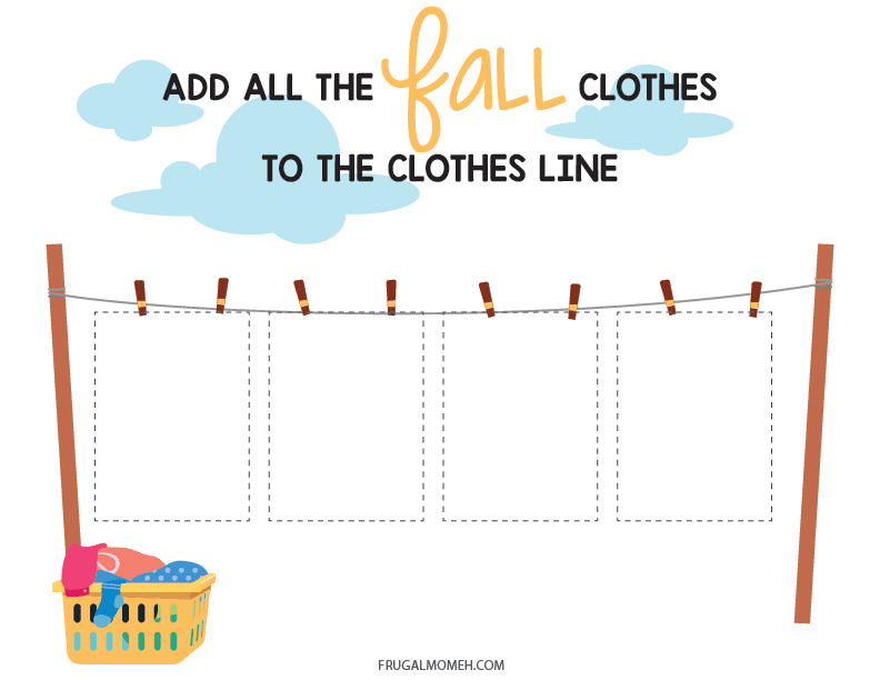 Fall sorting sheet with a clothesline and rectangles to place the cut outs when sorting.