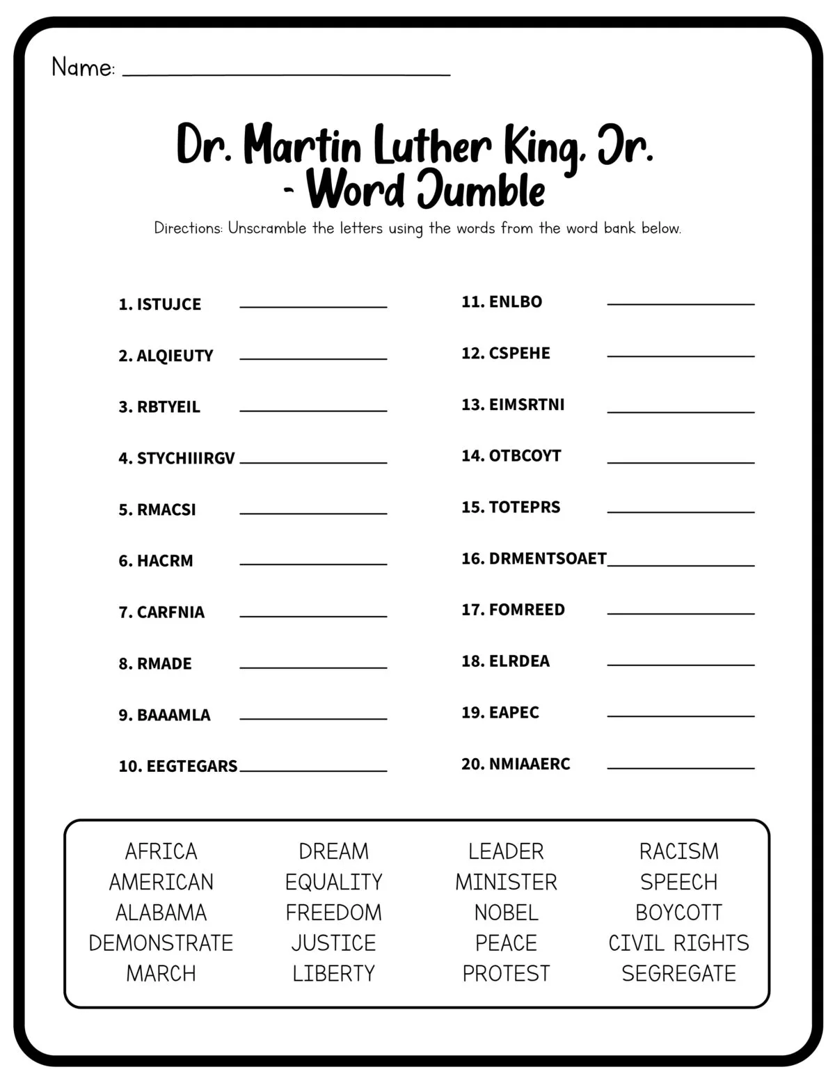 Celebrate the legacy of Martin Luther King, Jr. with these free worksheets for kids! Includes word searches, writing prompts, and more.