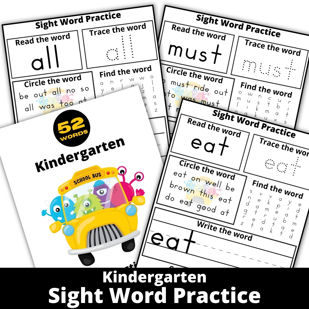 Free printable Kindergarten Sight Word Practice Sheets from the Dolch Sight Word List. Includes 52 Sheets for your child to learn from!