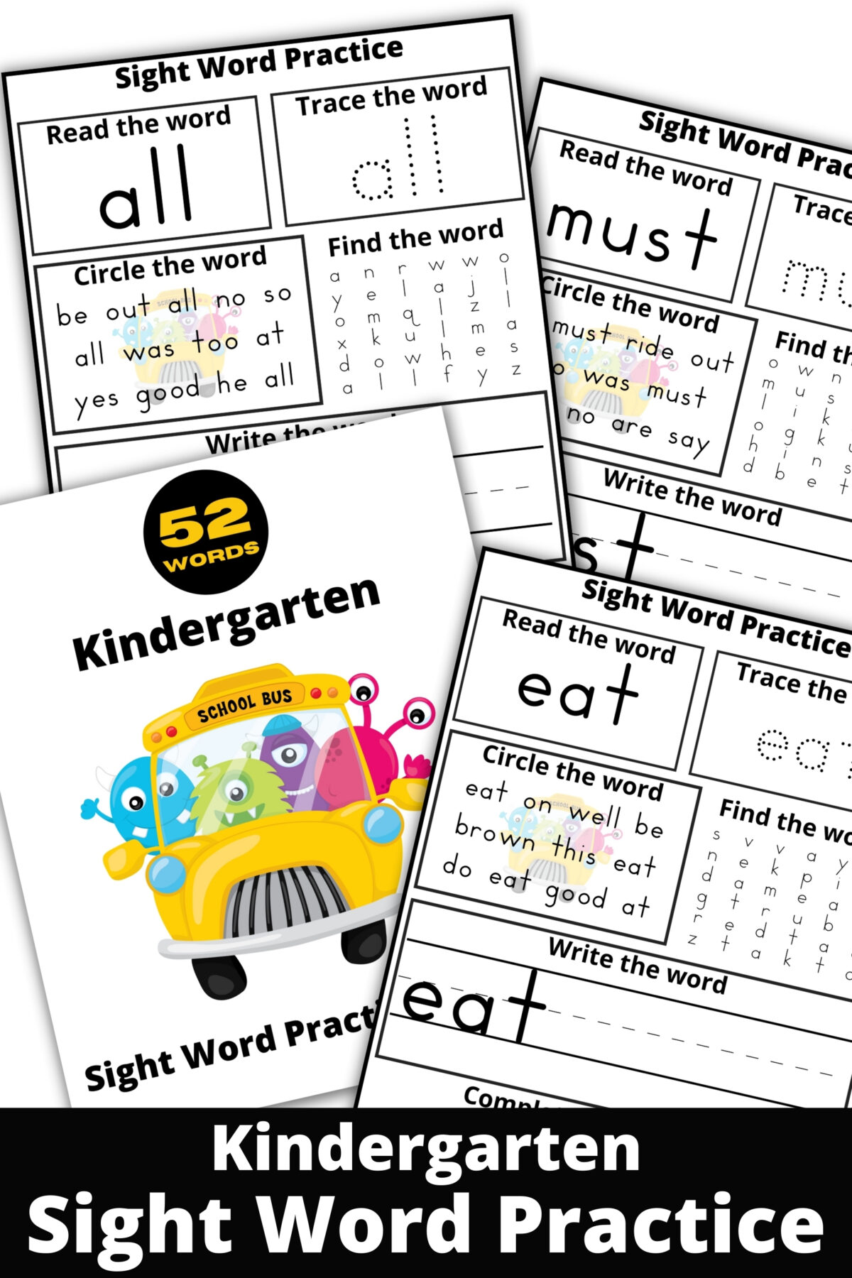 Free printable Kindergarten Sight Word Practice Sheets from the Dolch Sight Word List. Includes 52 Sheets for your child to learn from!