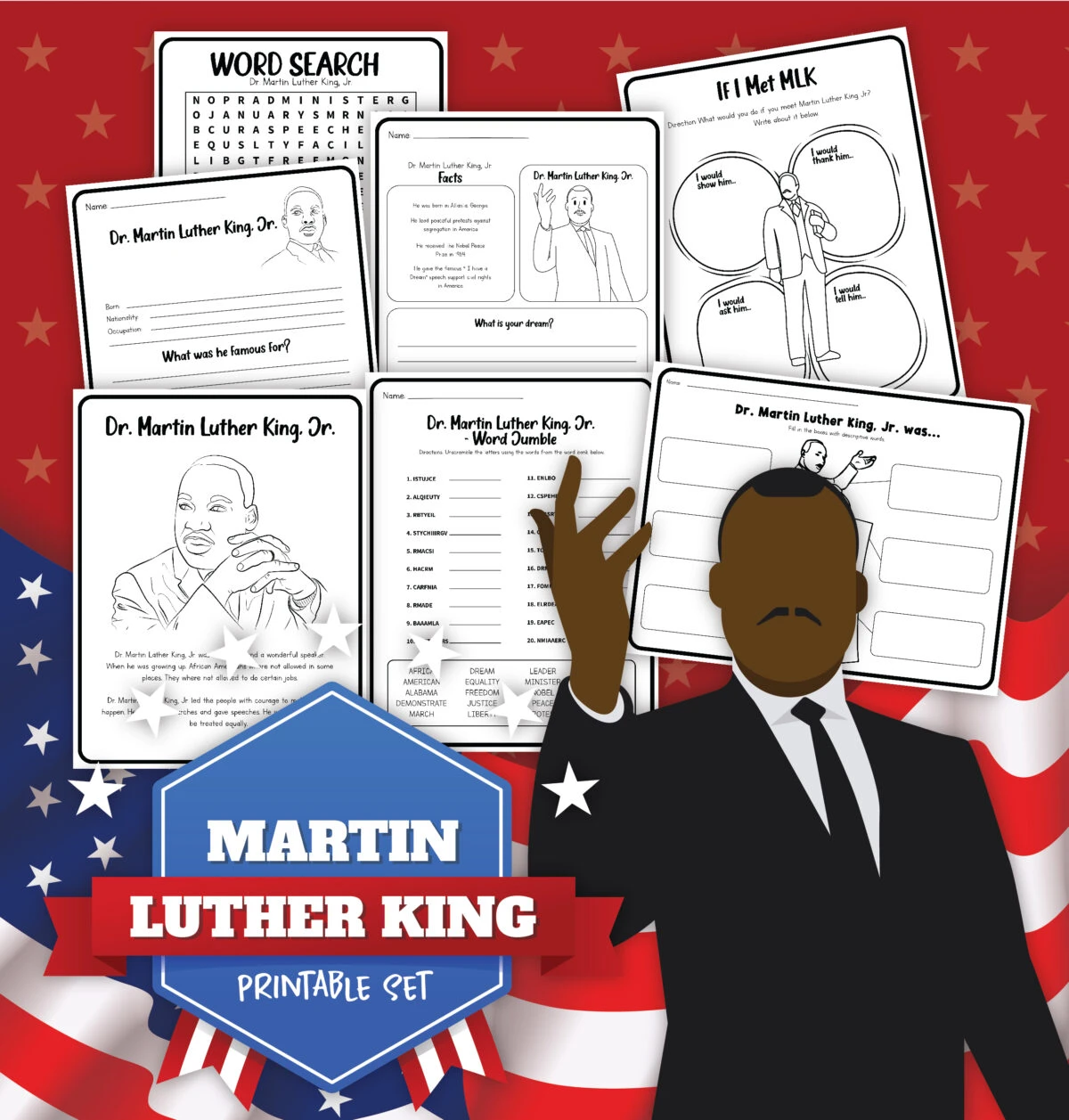 Celebrate the legacy of Martin Luther King, Jr. with these free worksheets for kids! Includes word searches, writing prompts, and more.