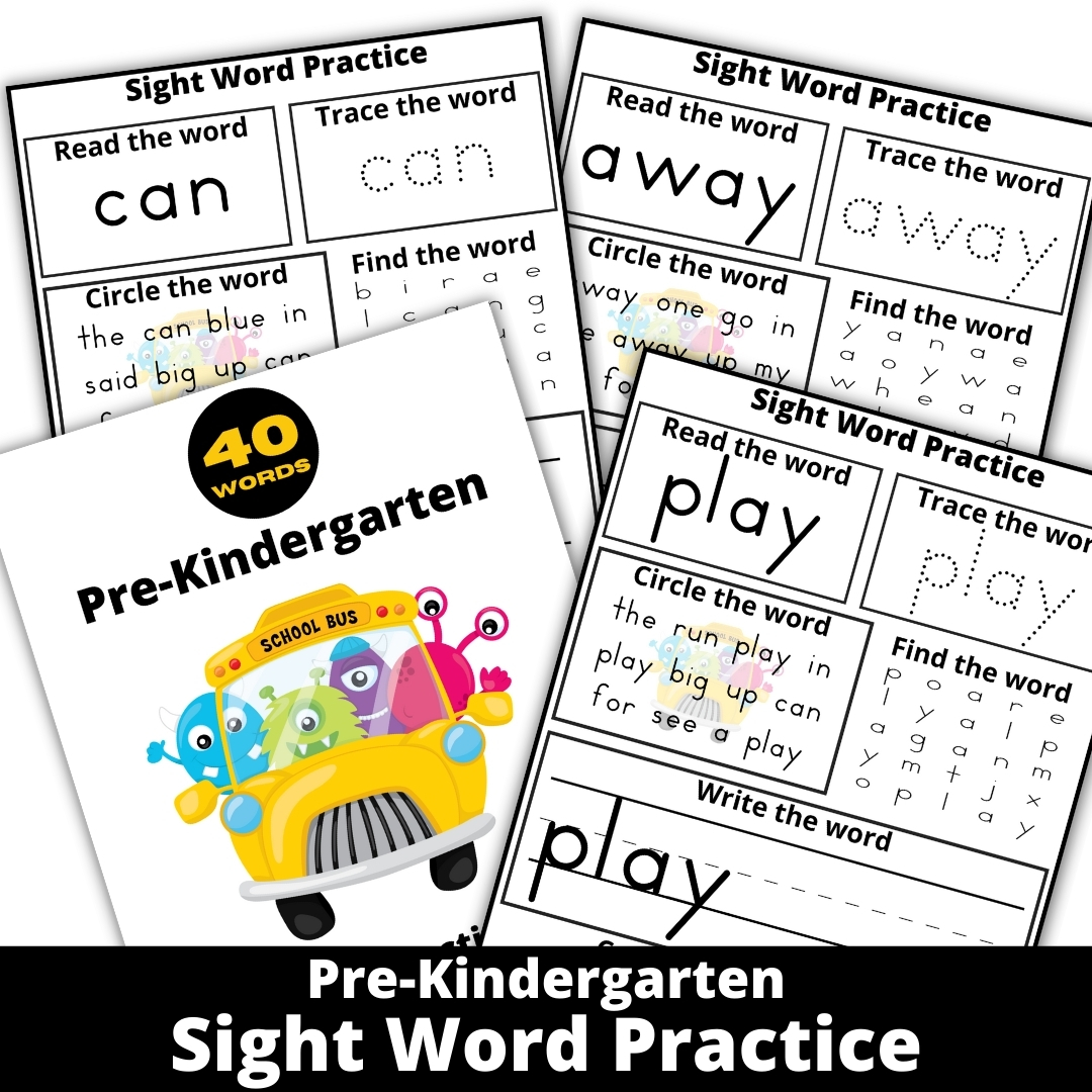 Free printable Pre-K Sight Word Practice Sheets from the Dolch Sight Word List. Includes 40 Sheets for your child to learn from!