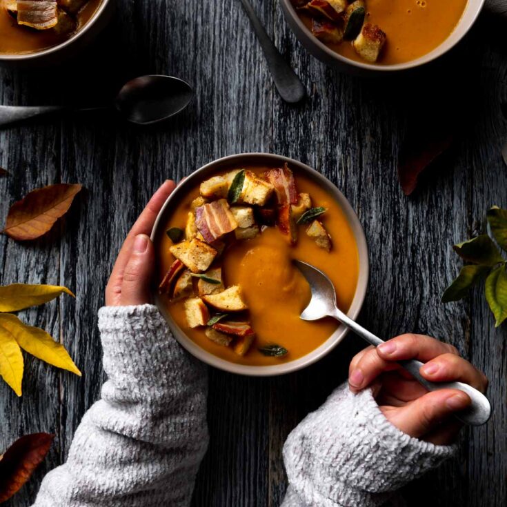 Image for Pumpkin & Sweet Potato Soup with Pancetta & Sage