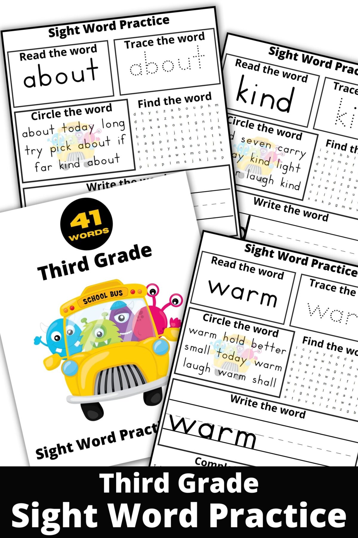 Free printable Third Grade Sight Word Practice Sheets from the Dolch Sight Word List. Includes 42 Sheets for your child to learn from!  