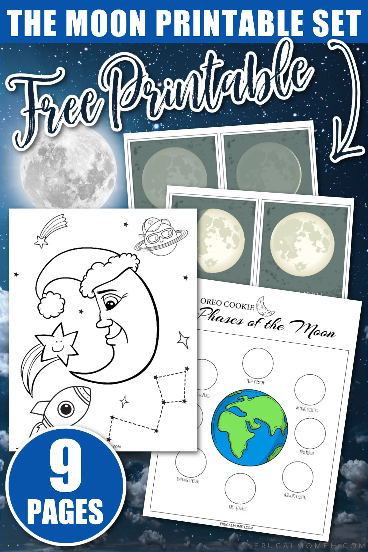 These free printable phases of the moon worksheets include moon phases cards, oreo phases of the moon, colouring pages and more!