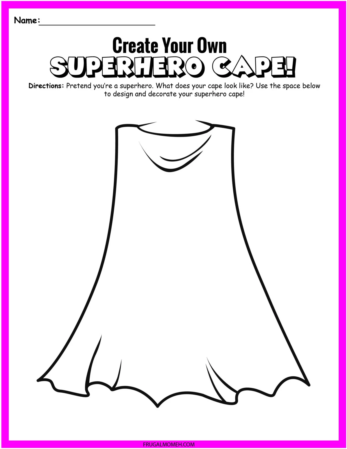 superhero cape design activity sheet