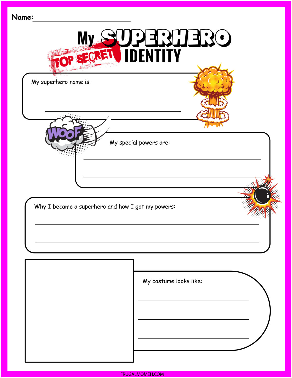 The Superhero identity writing prompt worksheet