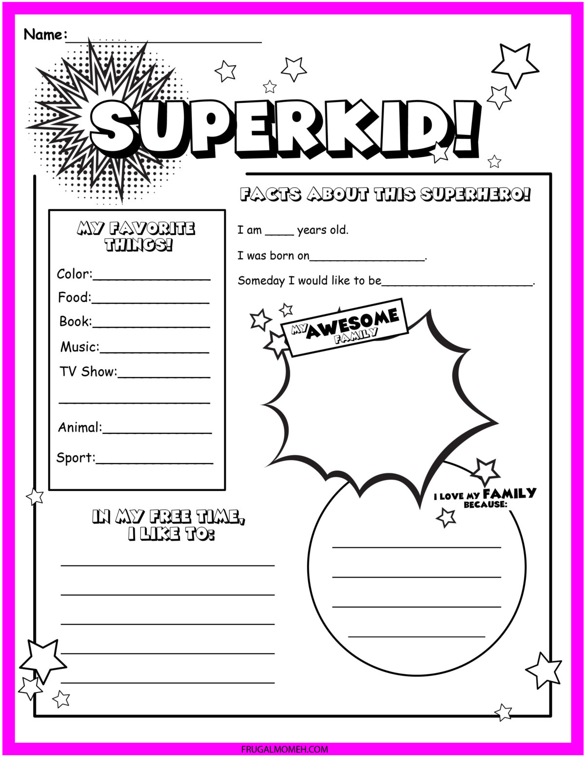 This worksheet gives kids the chance to record some of their favourite things, with a superhero theme!