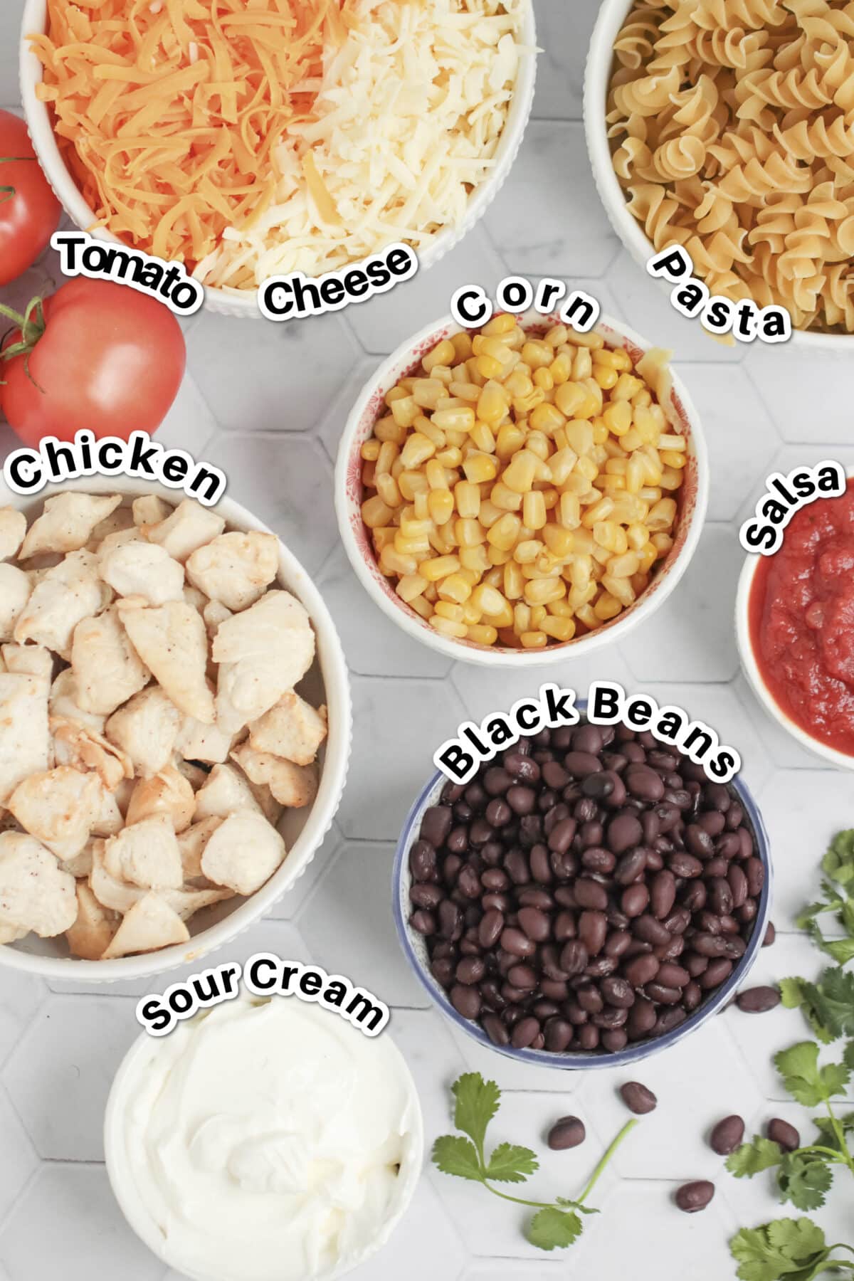 Ingredients for Fiesta chicken casserole.