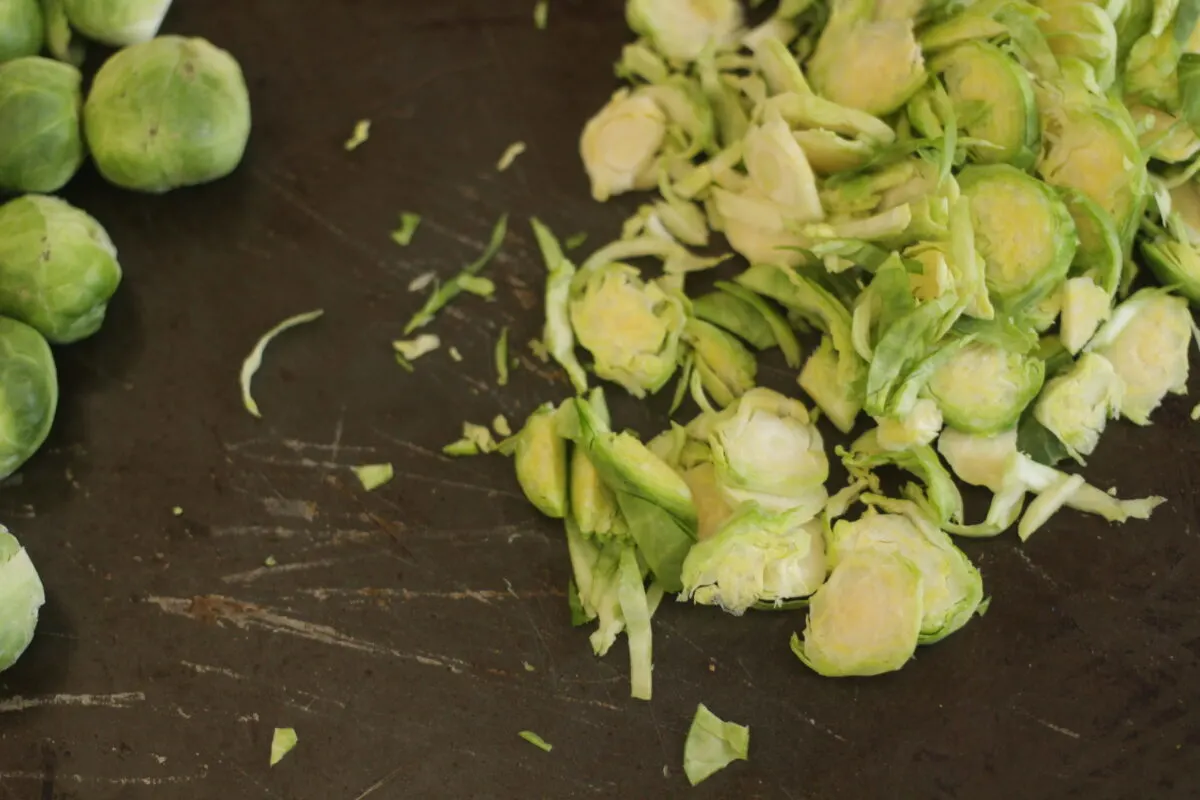 Slicing brussels sprouts.