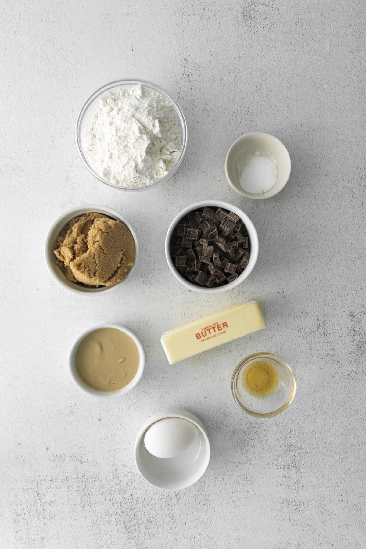 Ingredients for tahini chocolate chip cookies.,