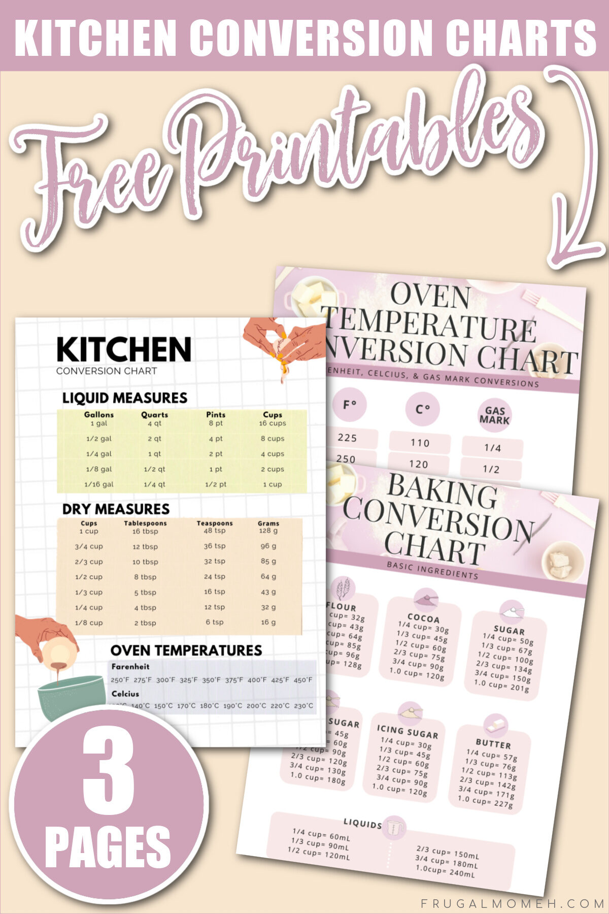 This free printable kitchen conversion chart is perfect for any home cook! It includes measurements for volume, weight, and temperature.