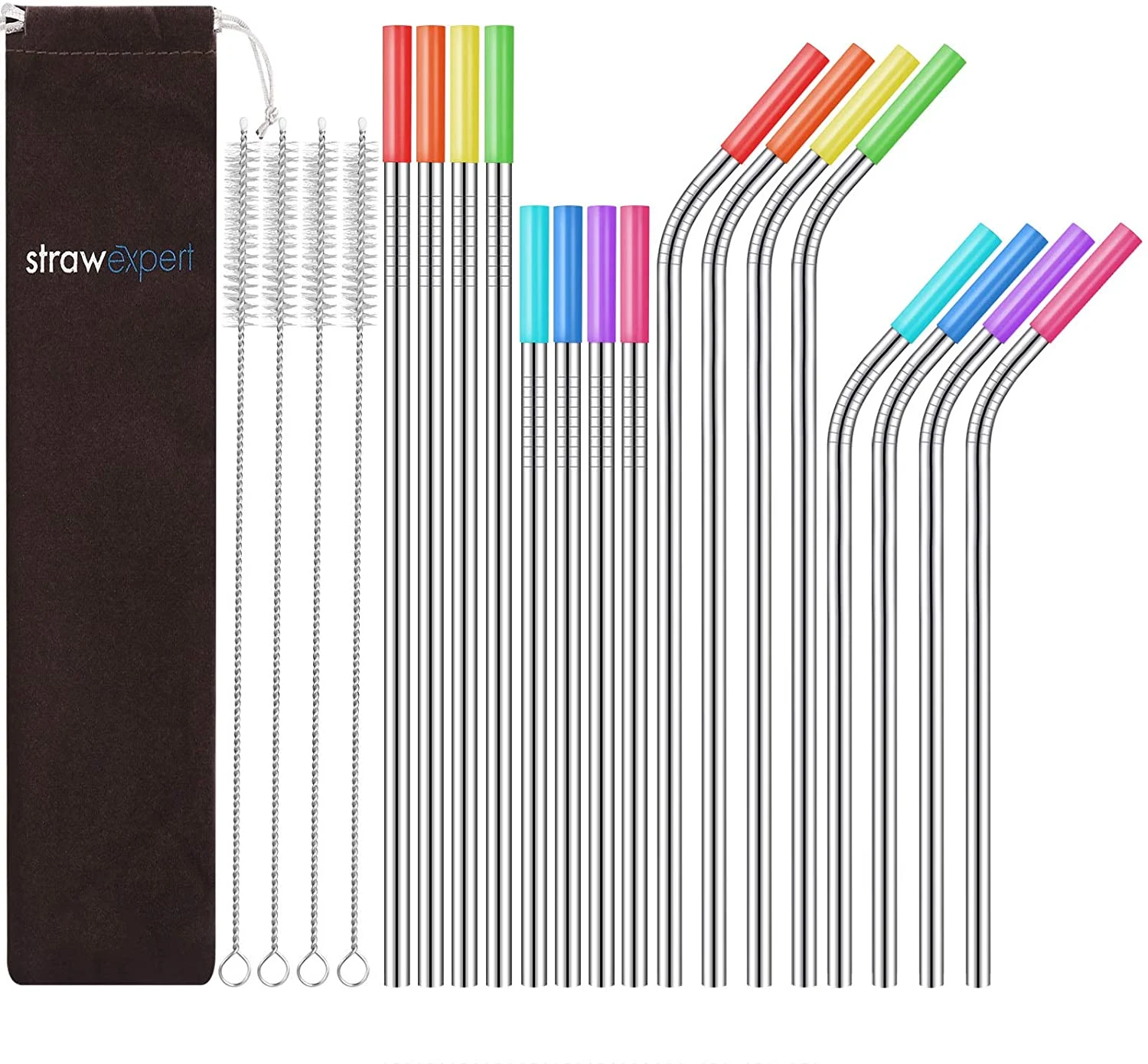 16 Reusable Stainless Steel Straws with Travel Case