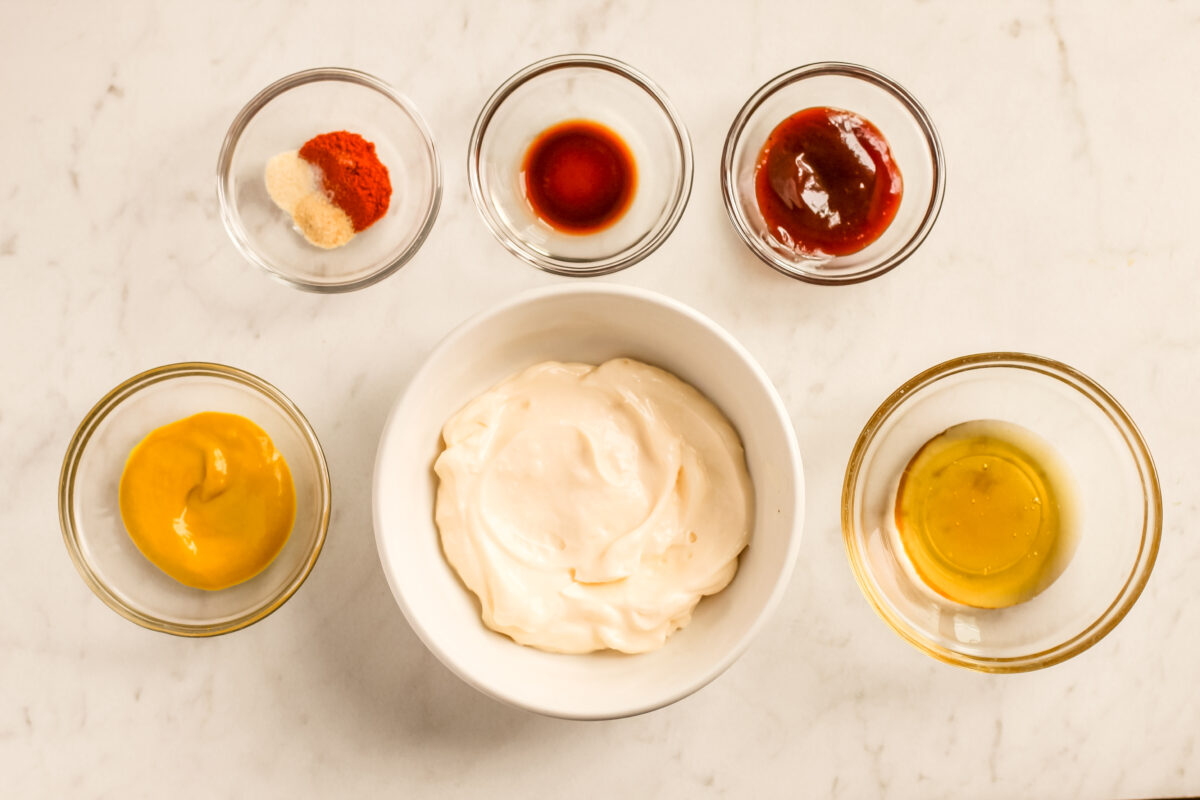 Ingredients for homemade chick-fil-a signature sauce.