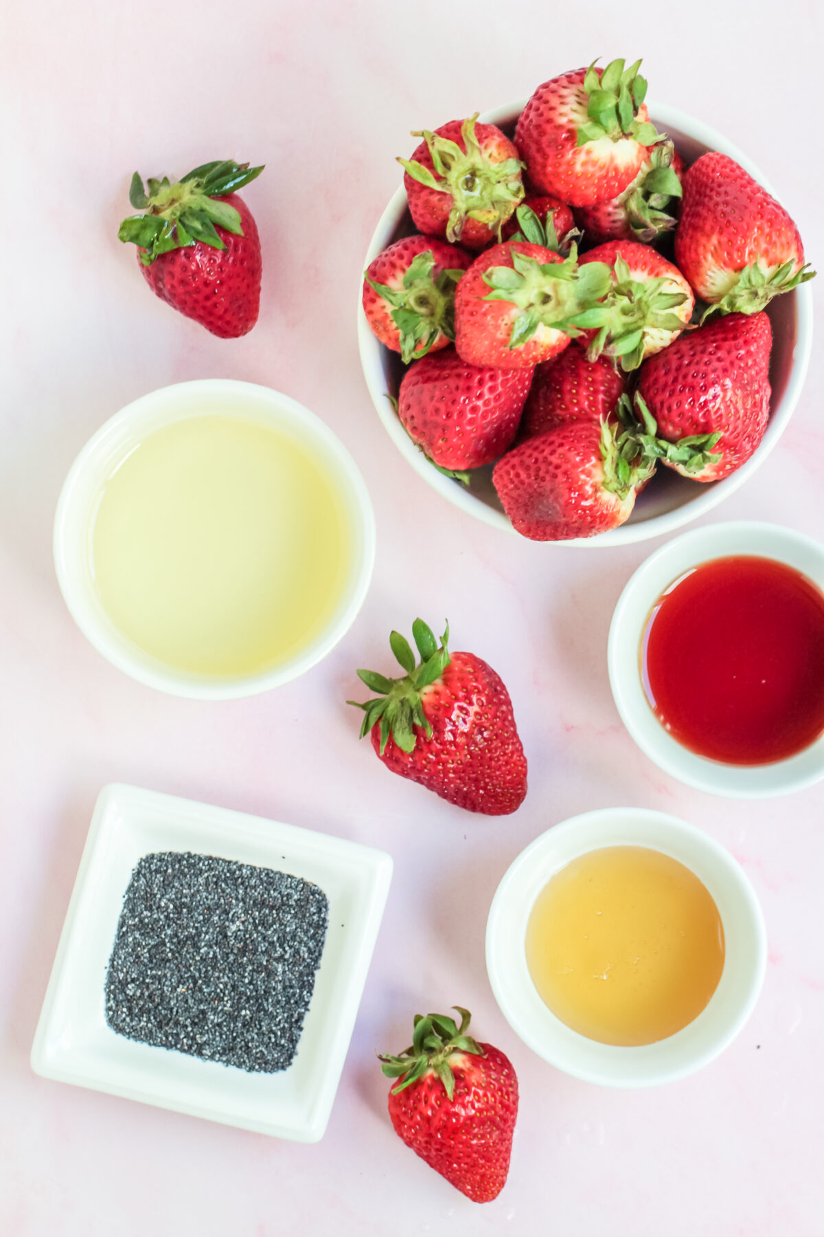 Ingredients for strawberry poppy seed dressing.