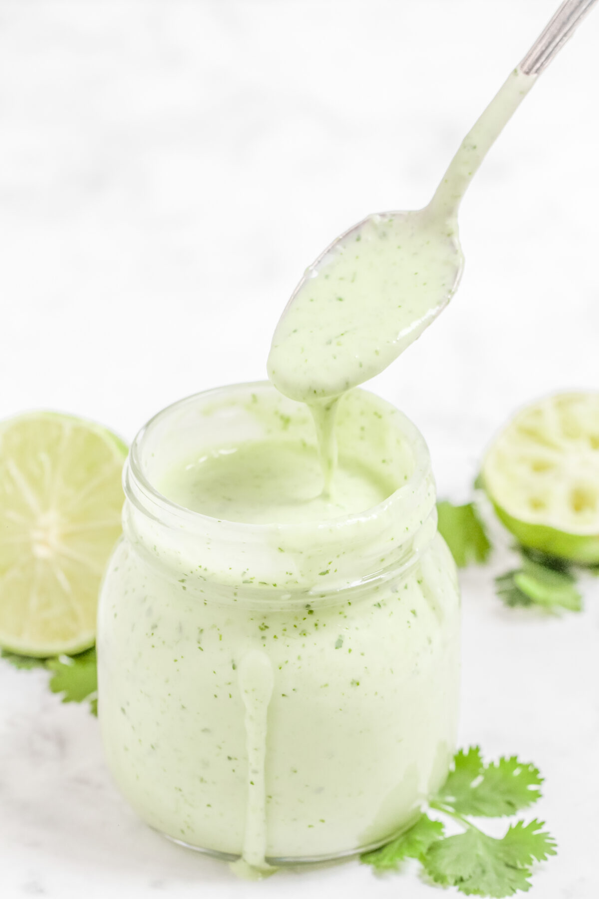 This creamy cilantro lime dressing recipe goes great on salads, grilled chicken, tacos or anything else that needs a little Mexican flair.