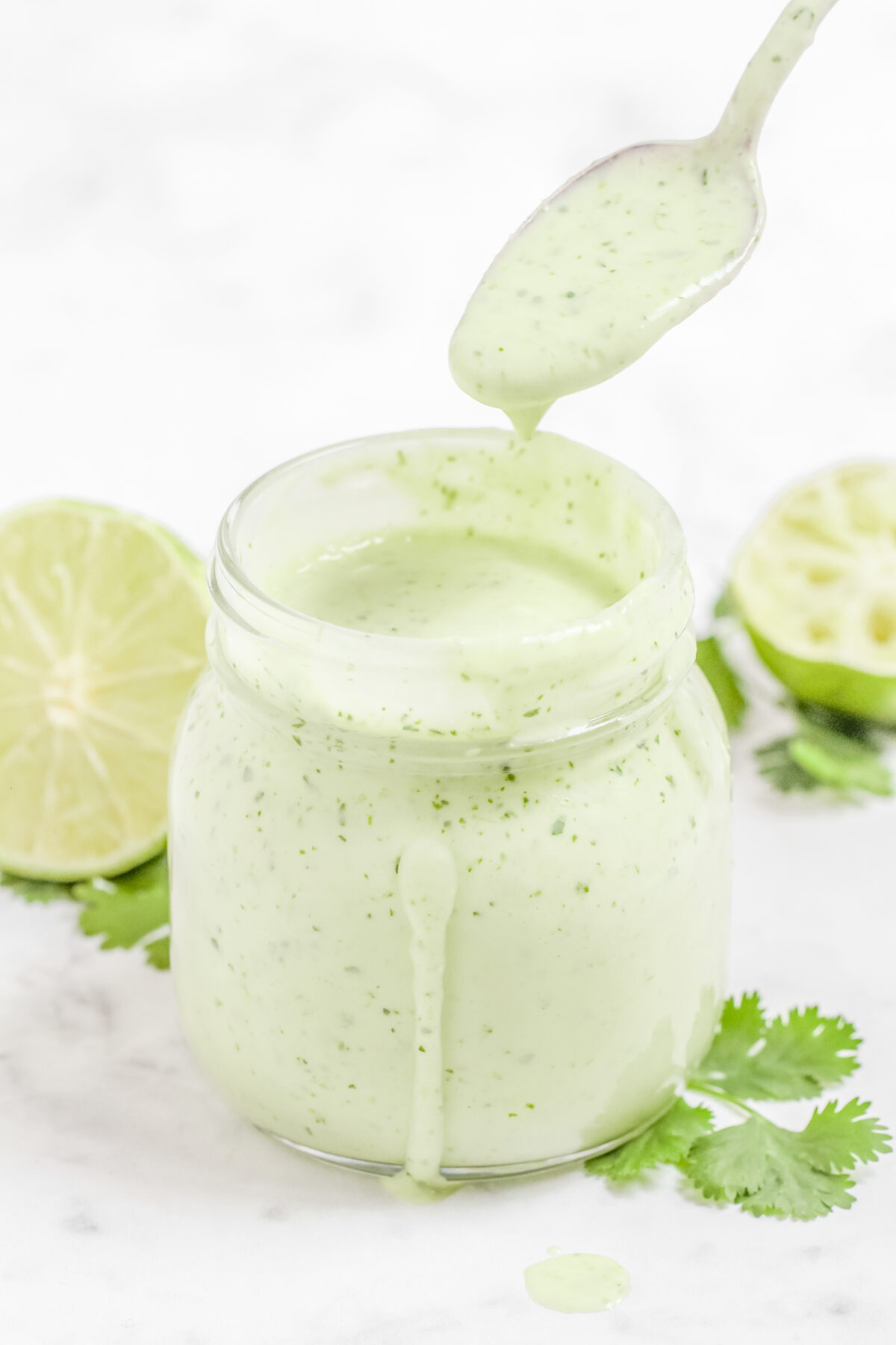 This creamy cilantro lime dressing recipe goes great on salads, grilled chicken, tacos or anything else that needs a little Mexican flair.