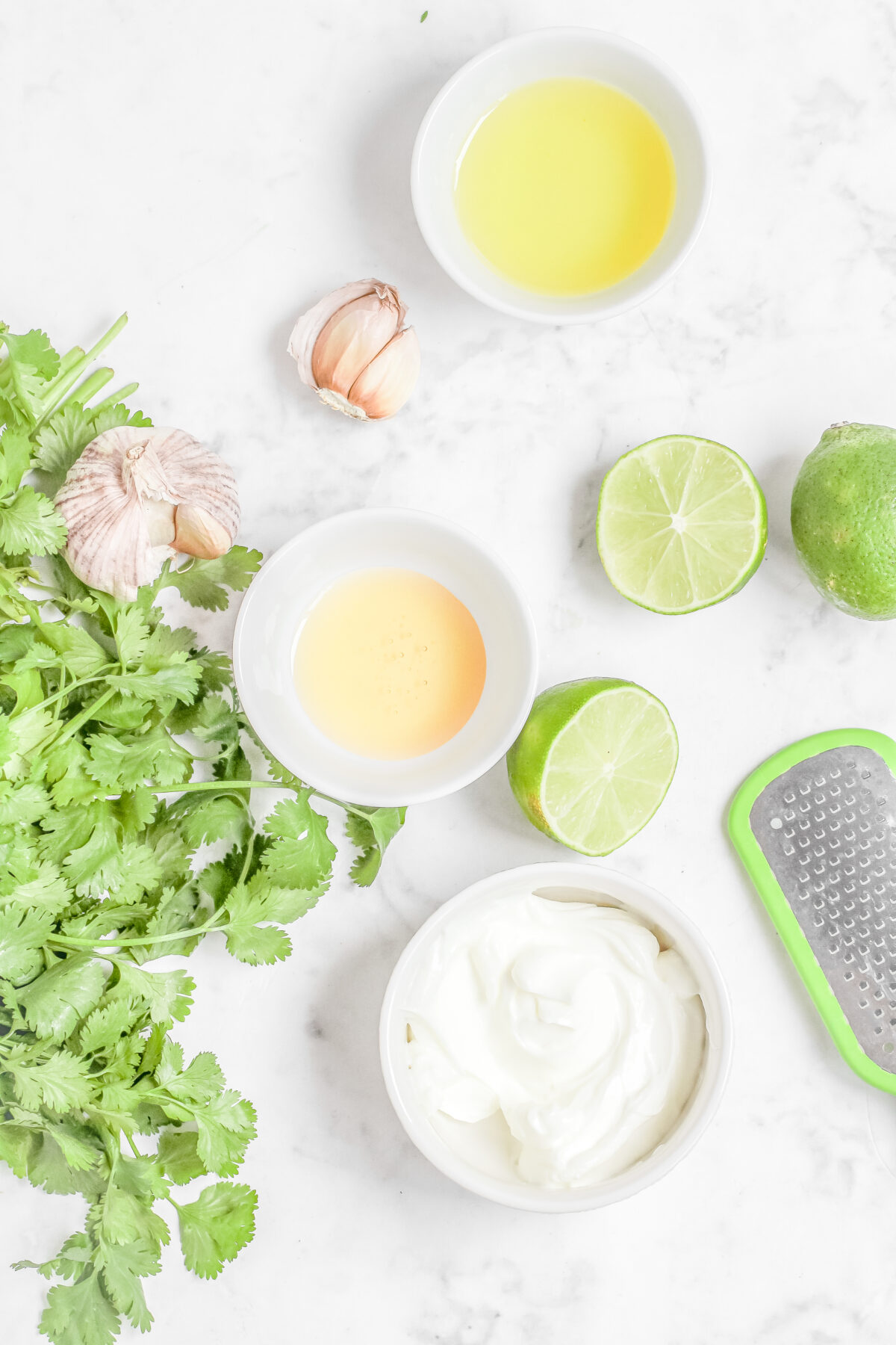Ingredients for Creamy cilantro lime dressing.