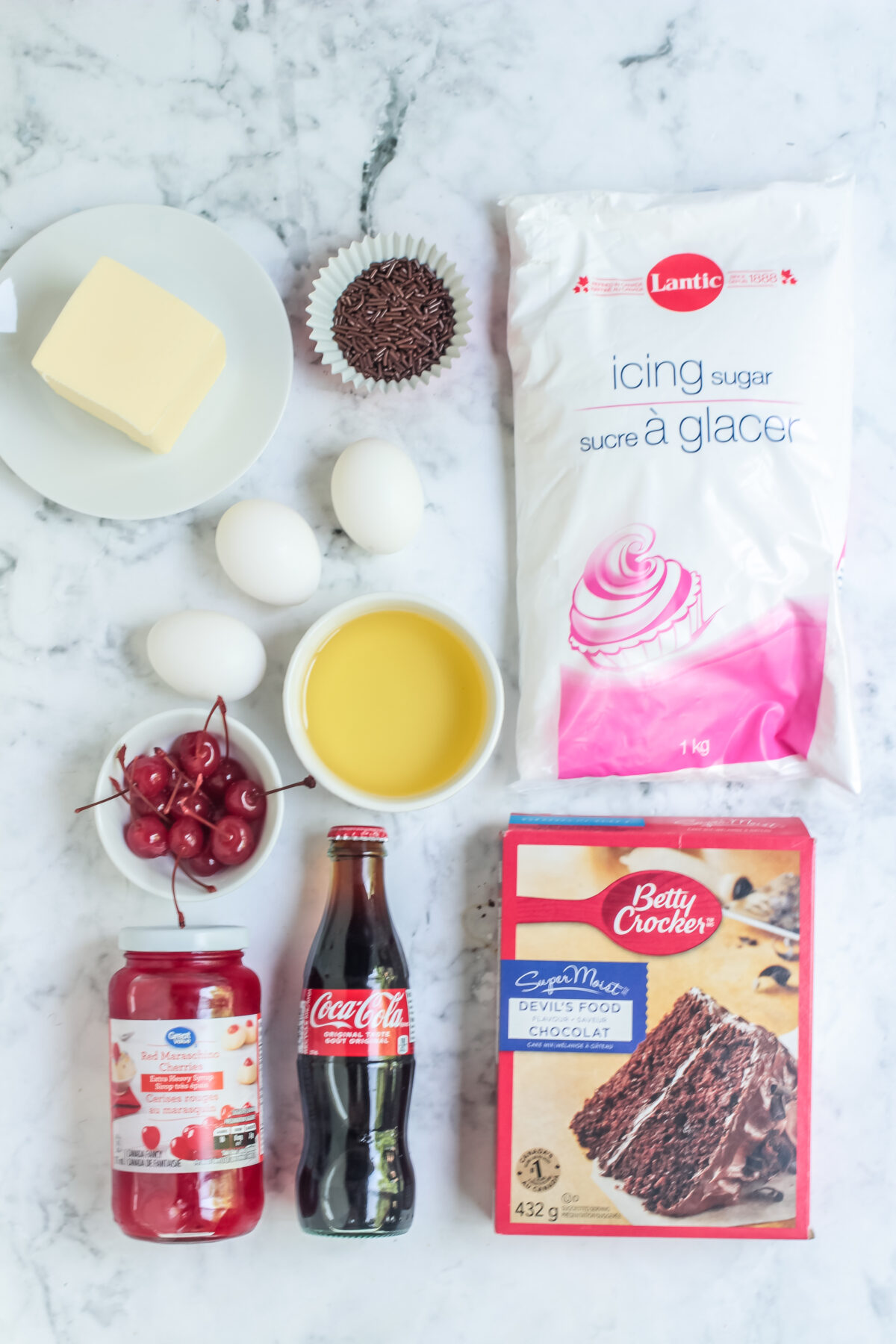 Ingredients for Cherry Coke Cupakes