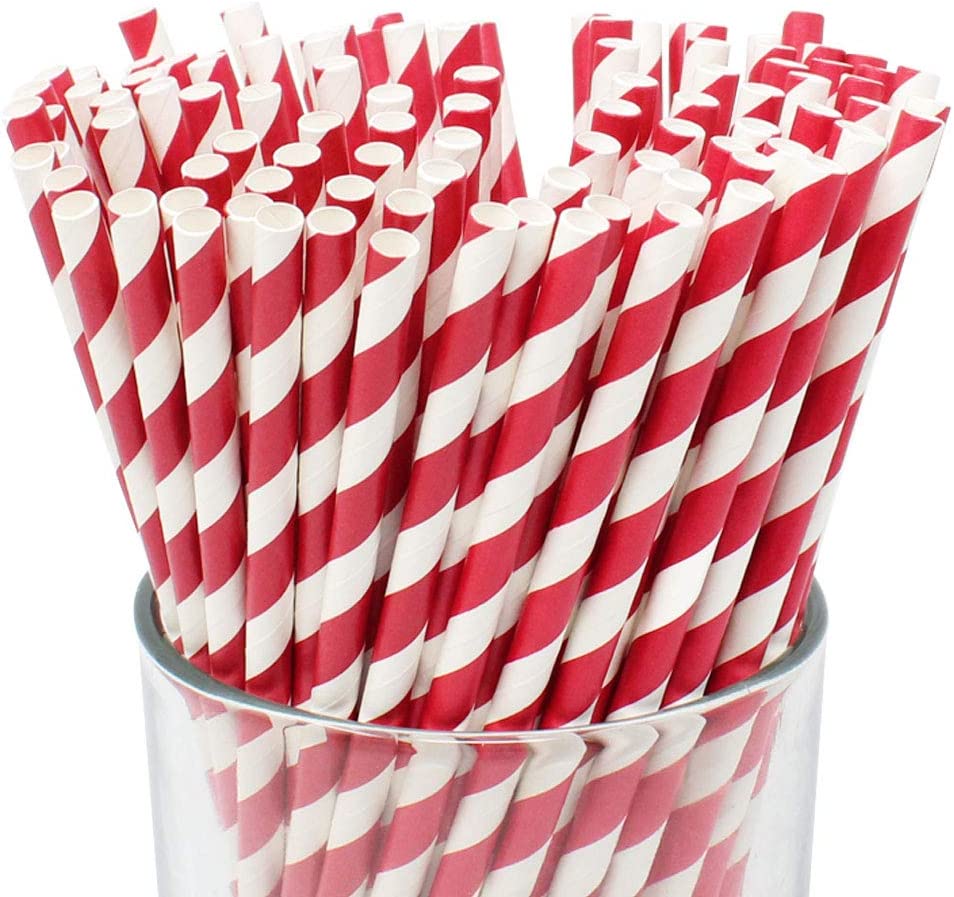 Just Artifacts Premium Striped Paper Straws (100pcs, Red)