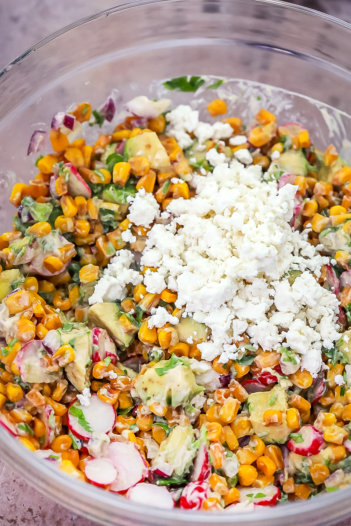 Cotija cheese added to the corn salad.