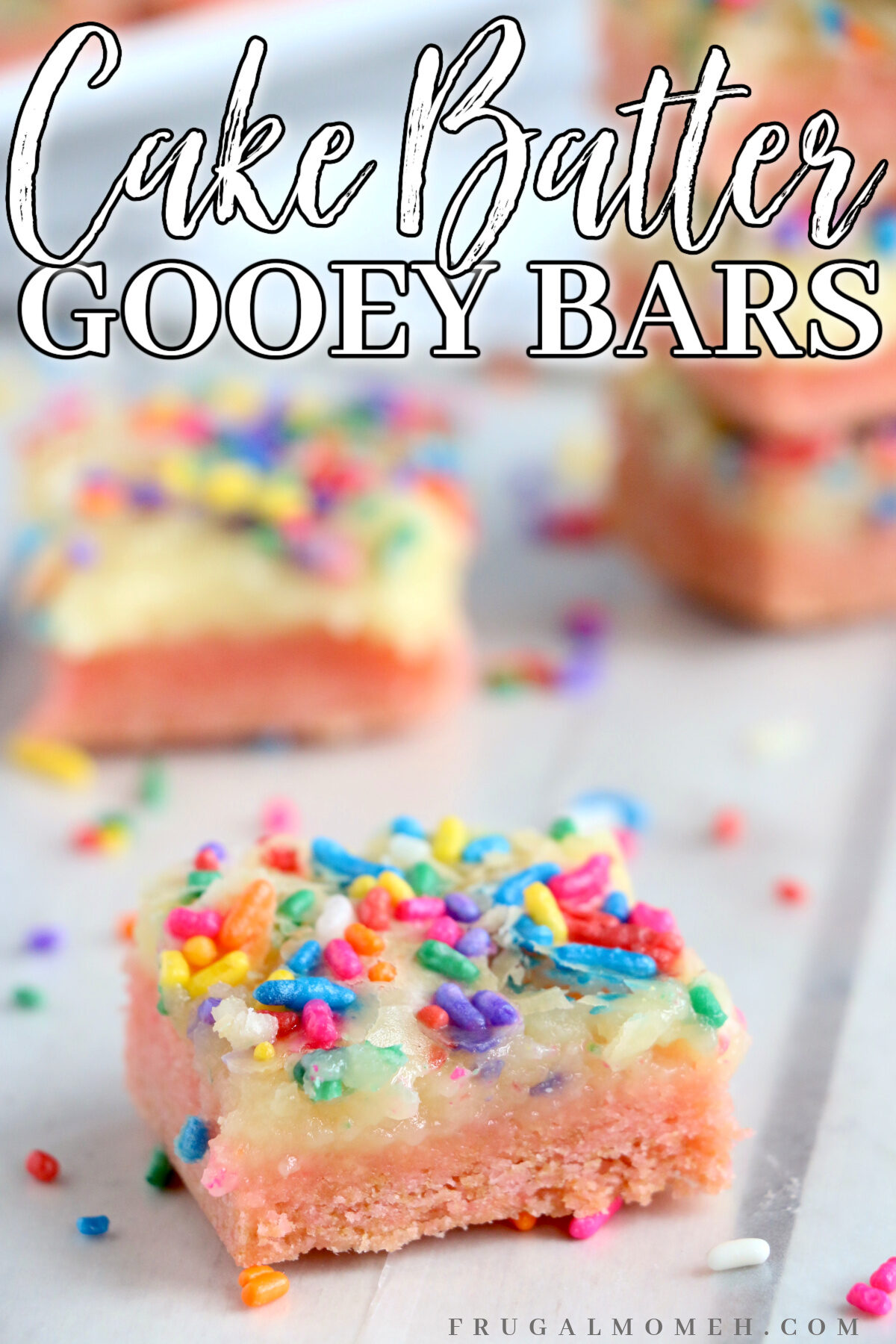 Soft and sweet, these Gooey Cake Batter Bars are super easy to throw together - just cake mix and a few other simple ingredients.