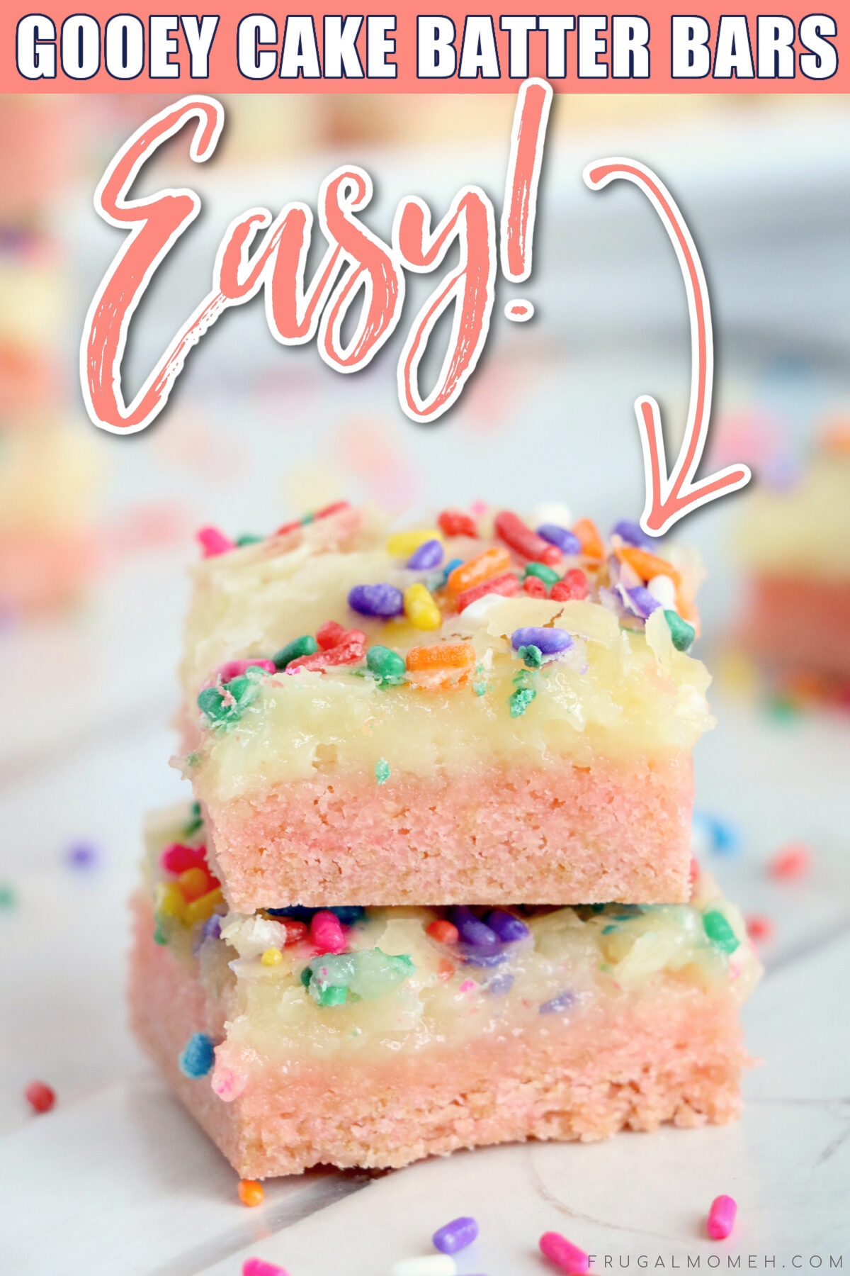 Soft and sweet, these Gooey Cake Batter Bars are super easy to throw together - just cake mix and a few other simple ingredients.