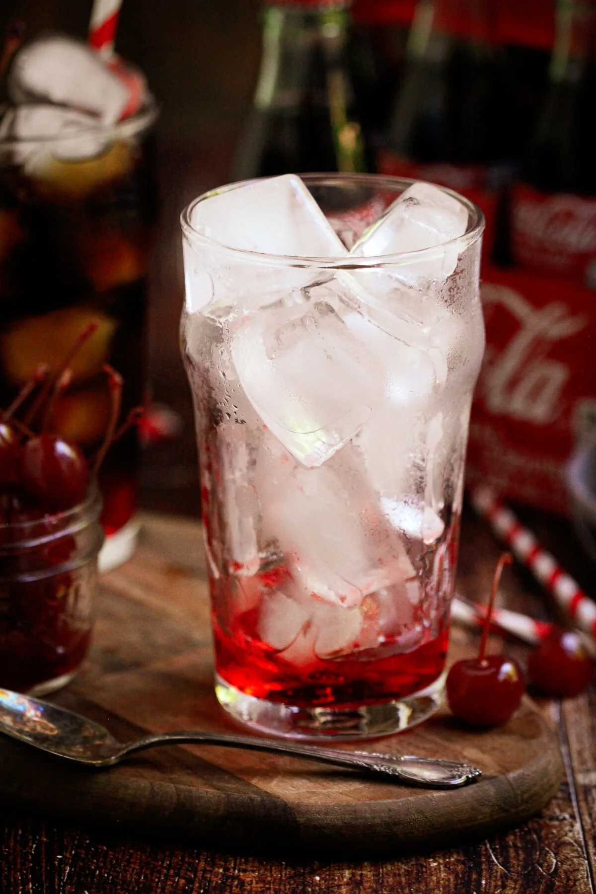 Grenadine in a highball glass with ice.