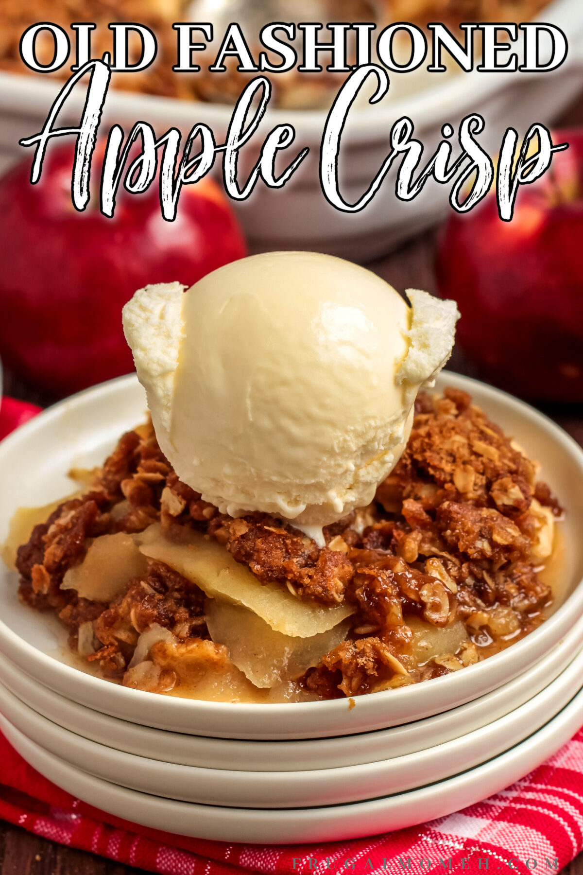 A classic, old fashioned apple crisp recipe, made with fresh apples and a crispy oat topping. It's simple, delicious and sure to please!