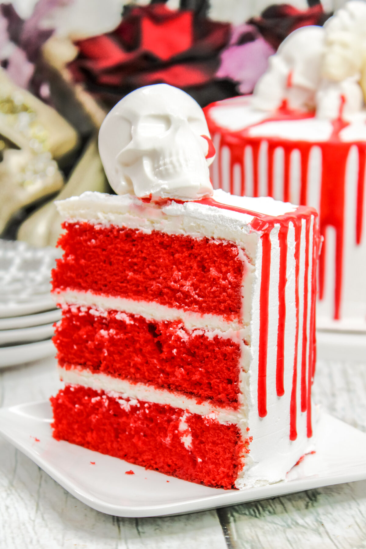 This bloody skull cake recipe is perfect for any Halloween party; pair it with some great looking gory decorations to really set the tone!