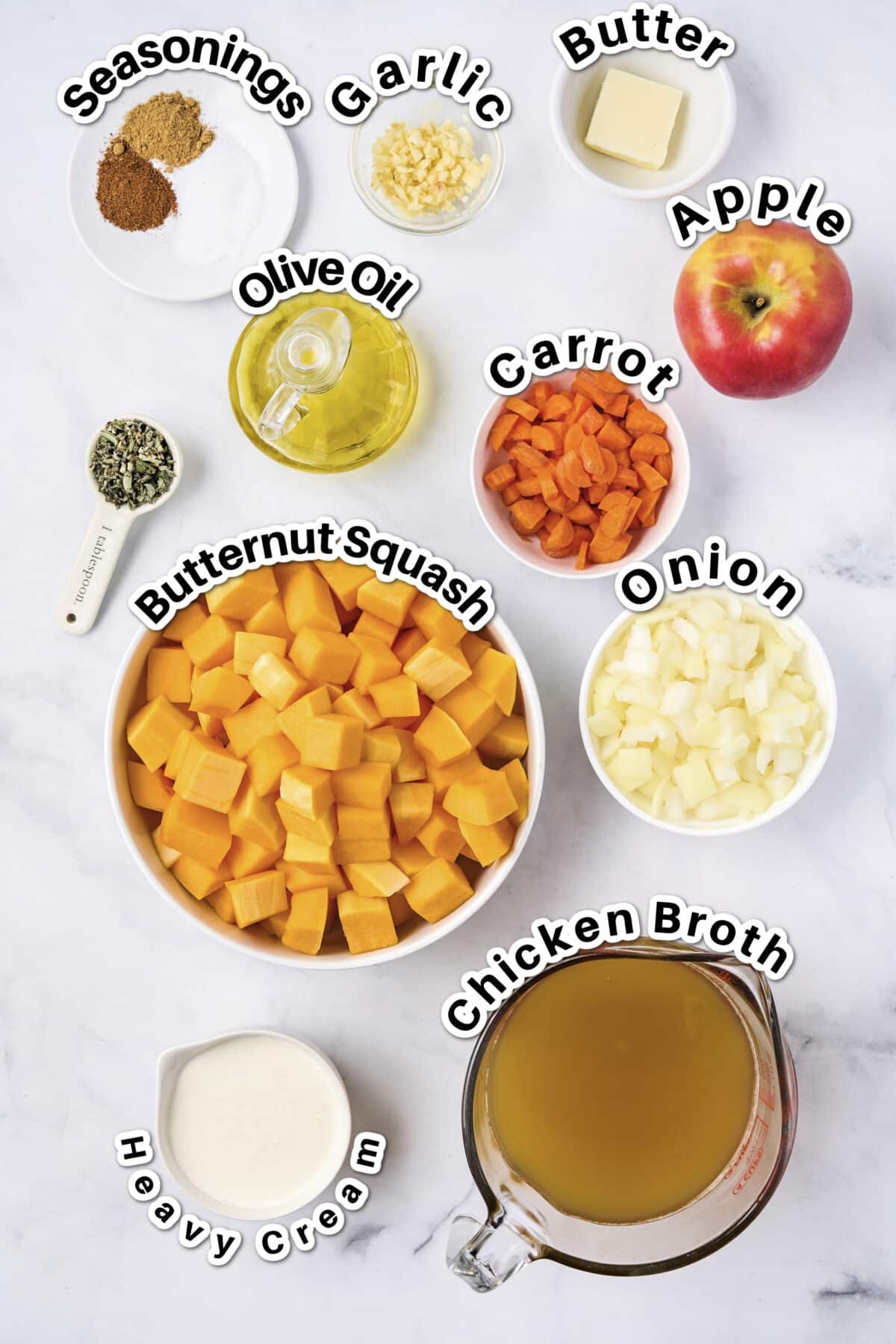 Ingredients for apple butternut squash soup.