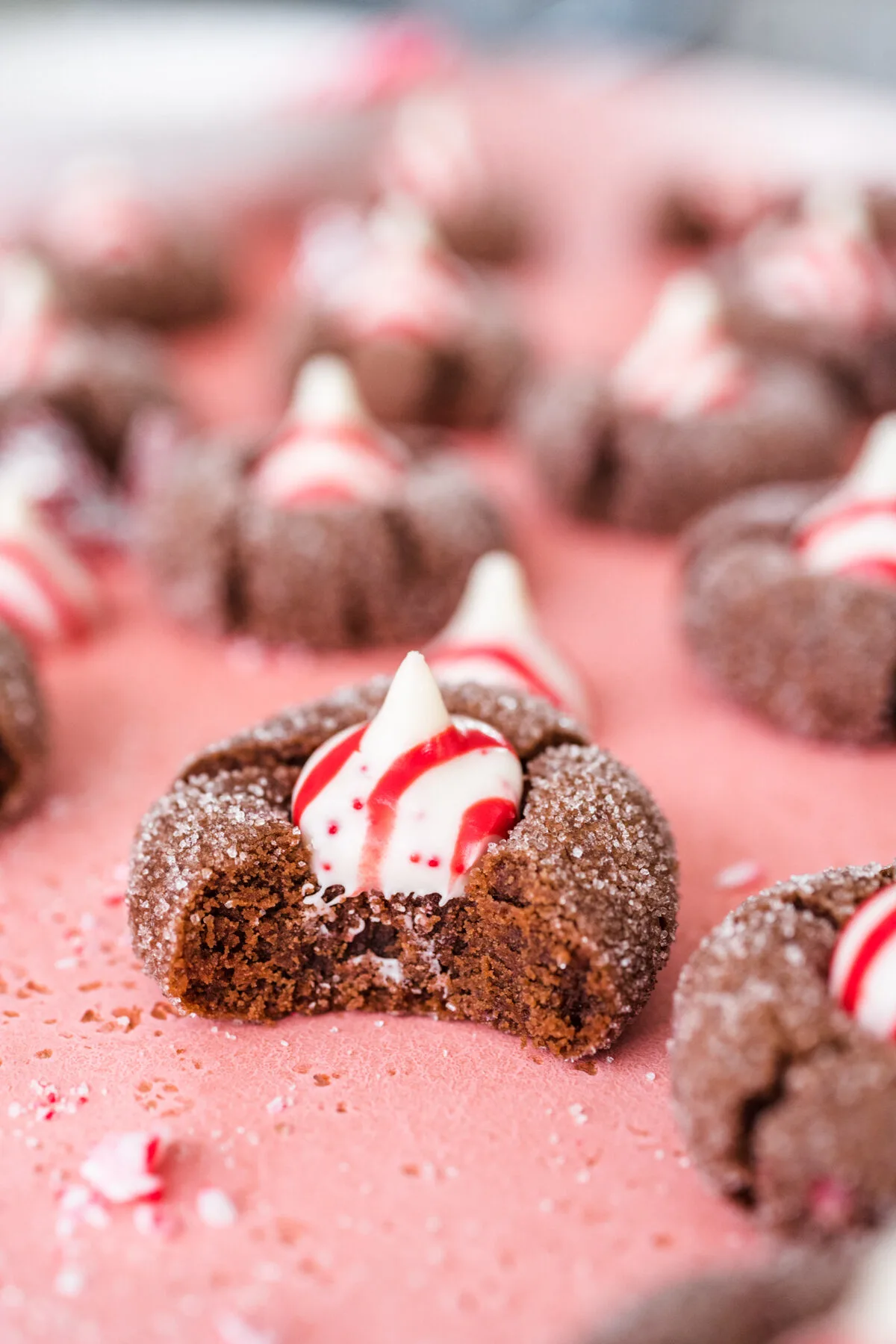 These delicious chocolate peppermint kiss cookies are a perfect addition to your holiday cookie tray. They are easy to make and festive!