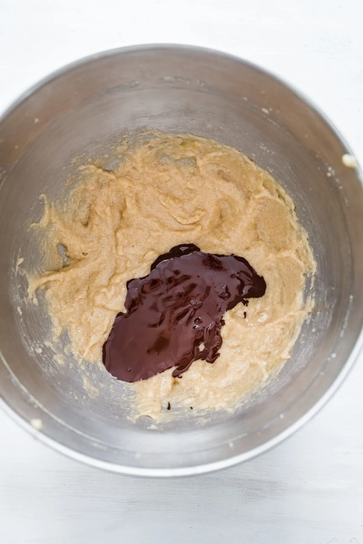 melted chocolate added to the wet mixture.