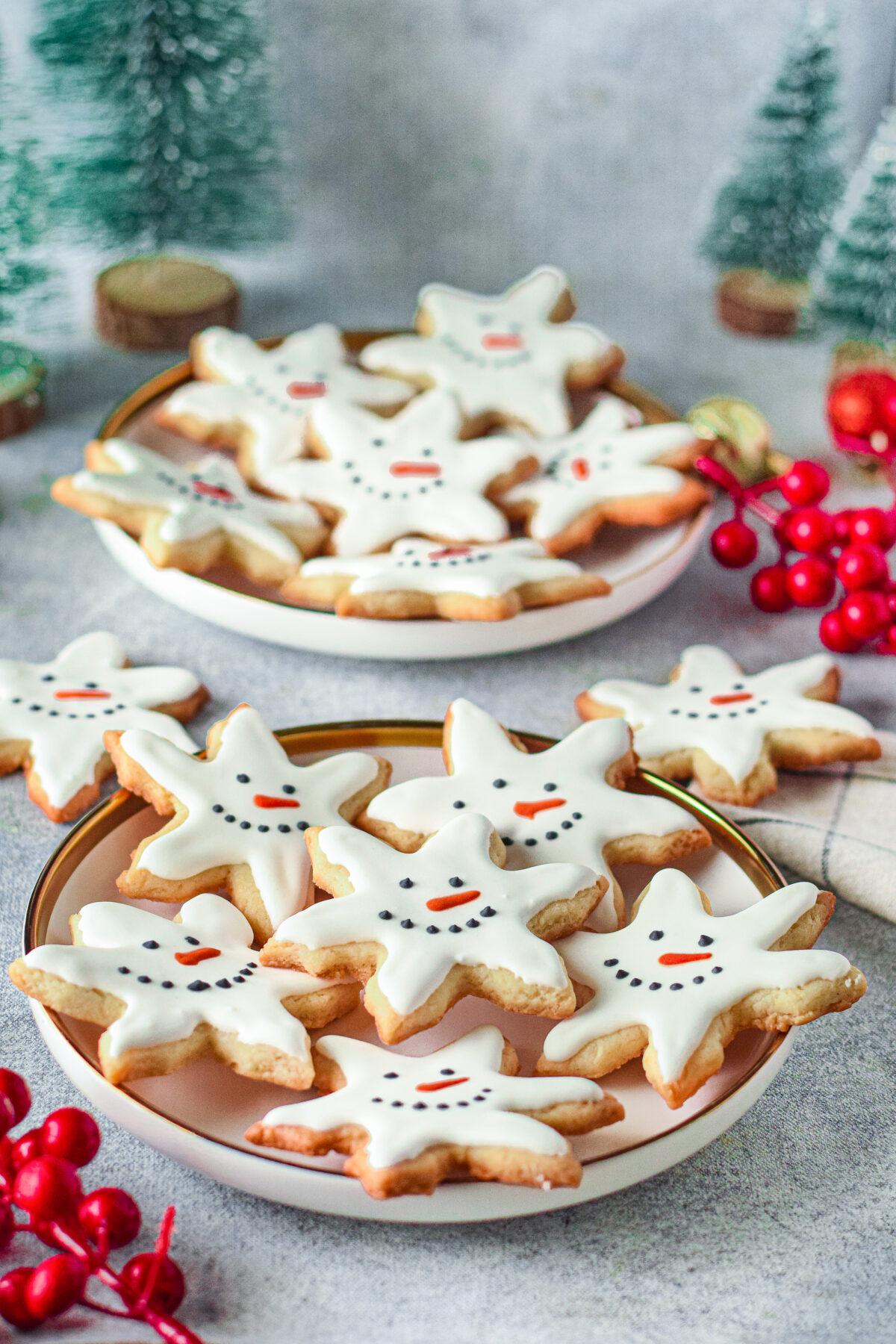 These adorable snowman snowflake cookies are perfect for the holidays! They are a festive addition for your Christmas cookie platter.
