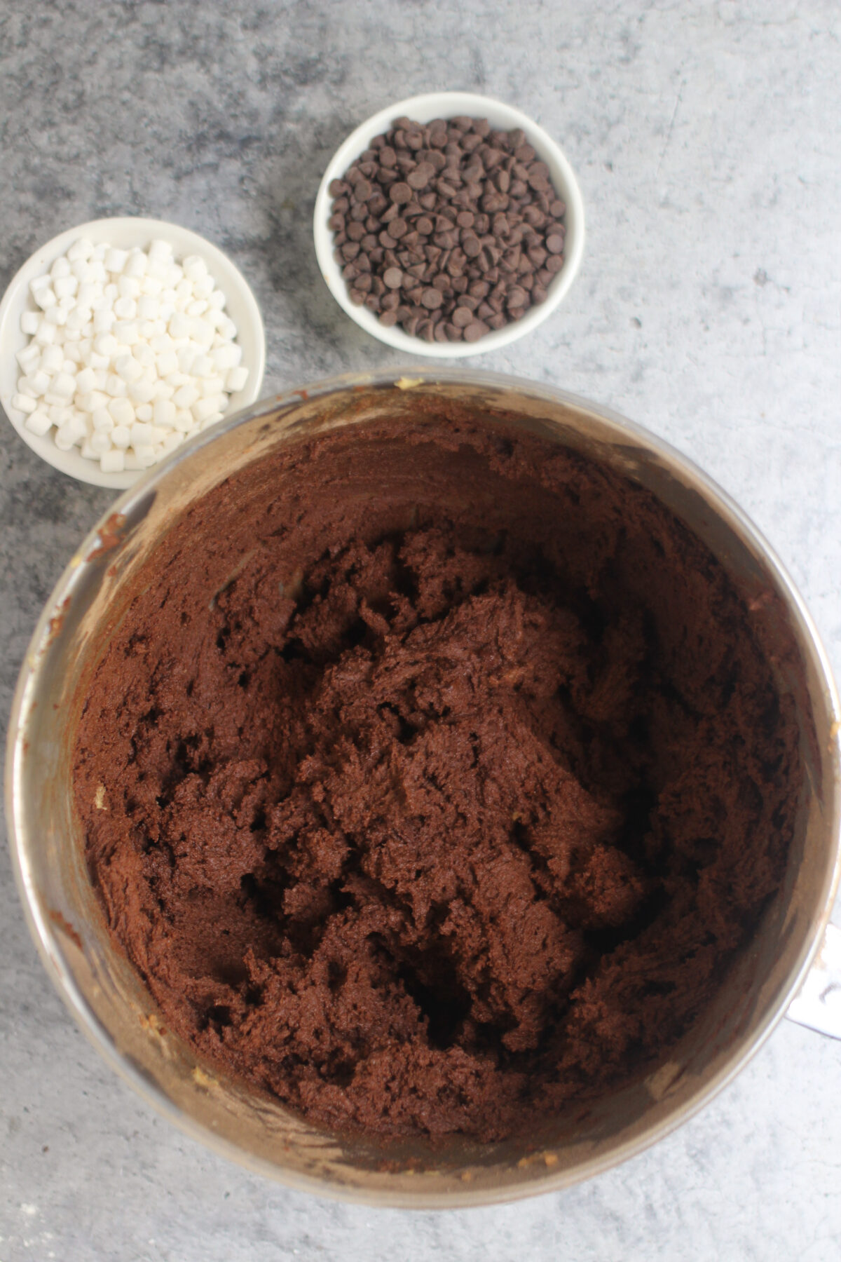 Dry mixture combined with wet mixture in a large bowl.