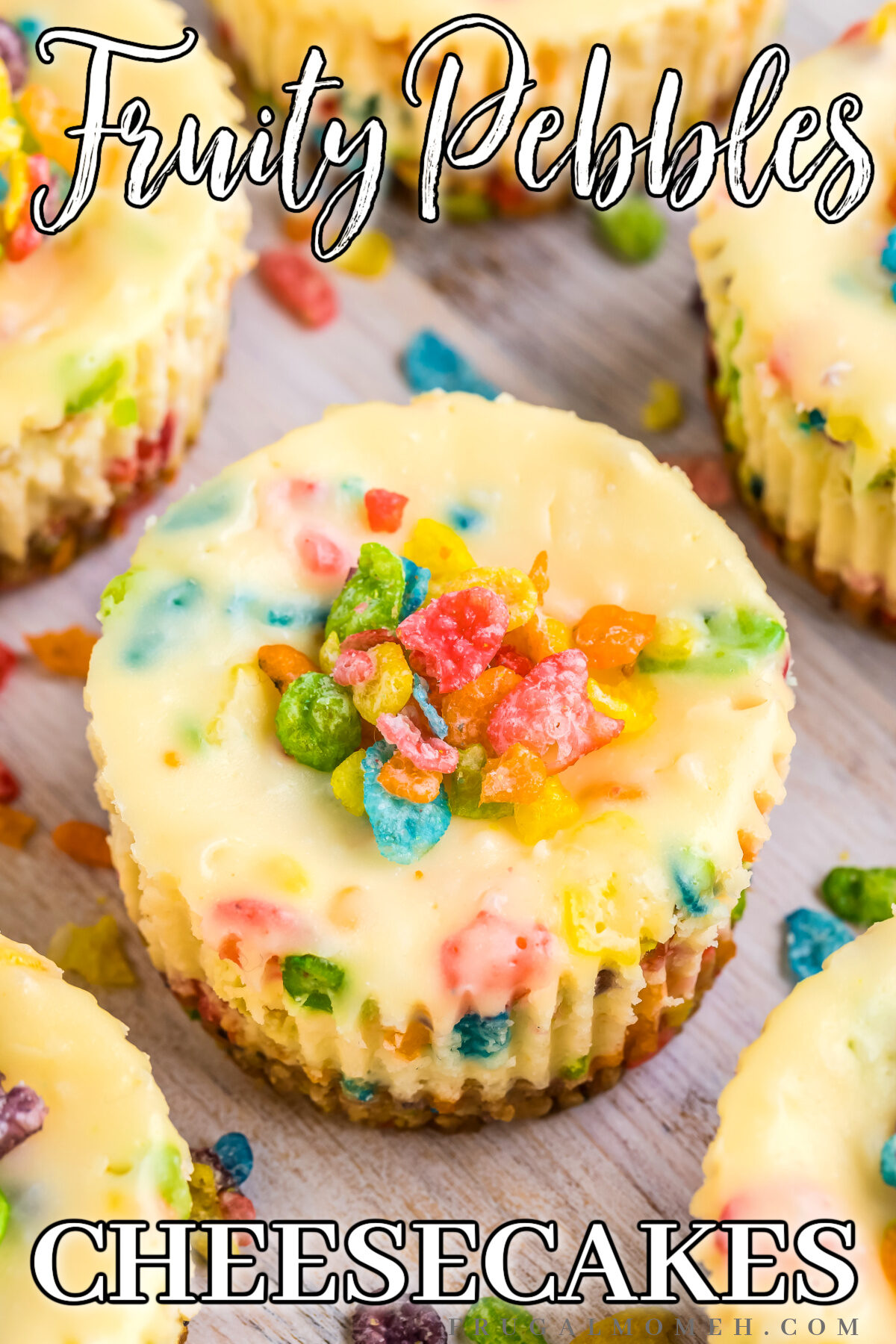 Love Fruity Pebbles cereal? Love cheesecake? Then you'll love this mini fruity pebbles cheesecake recipe! It's delicious and loads of fun!