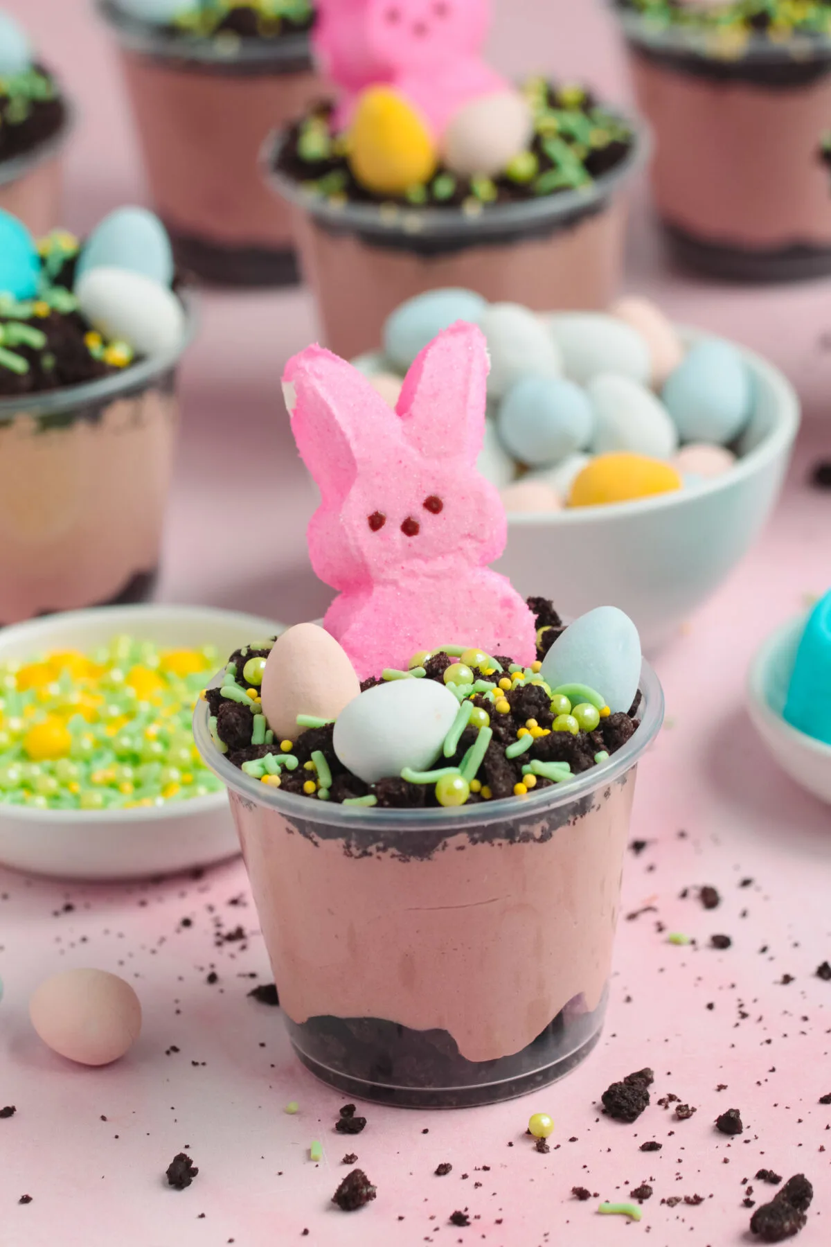 Decorated Easter dirt cup ready to chill then serve!