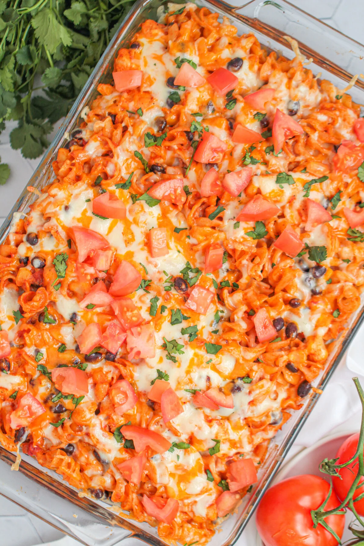 Fiesta Chicken Casserole is a fun twist on the traditional chicken and noodle casserole. It's easy to make, and full of Tex-Mex flavours!