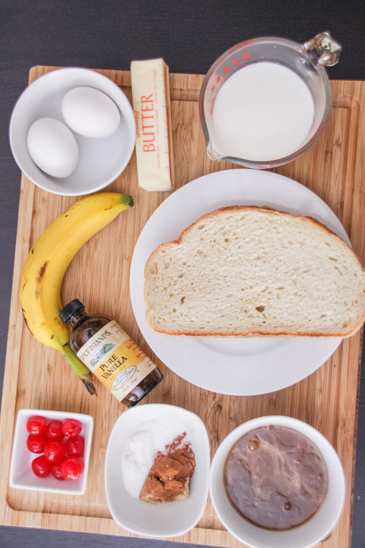 Ingredients for Banana's foster french toast.