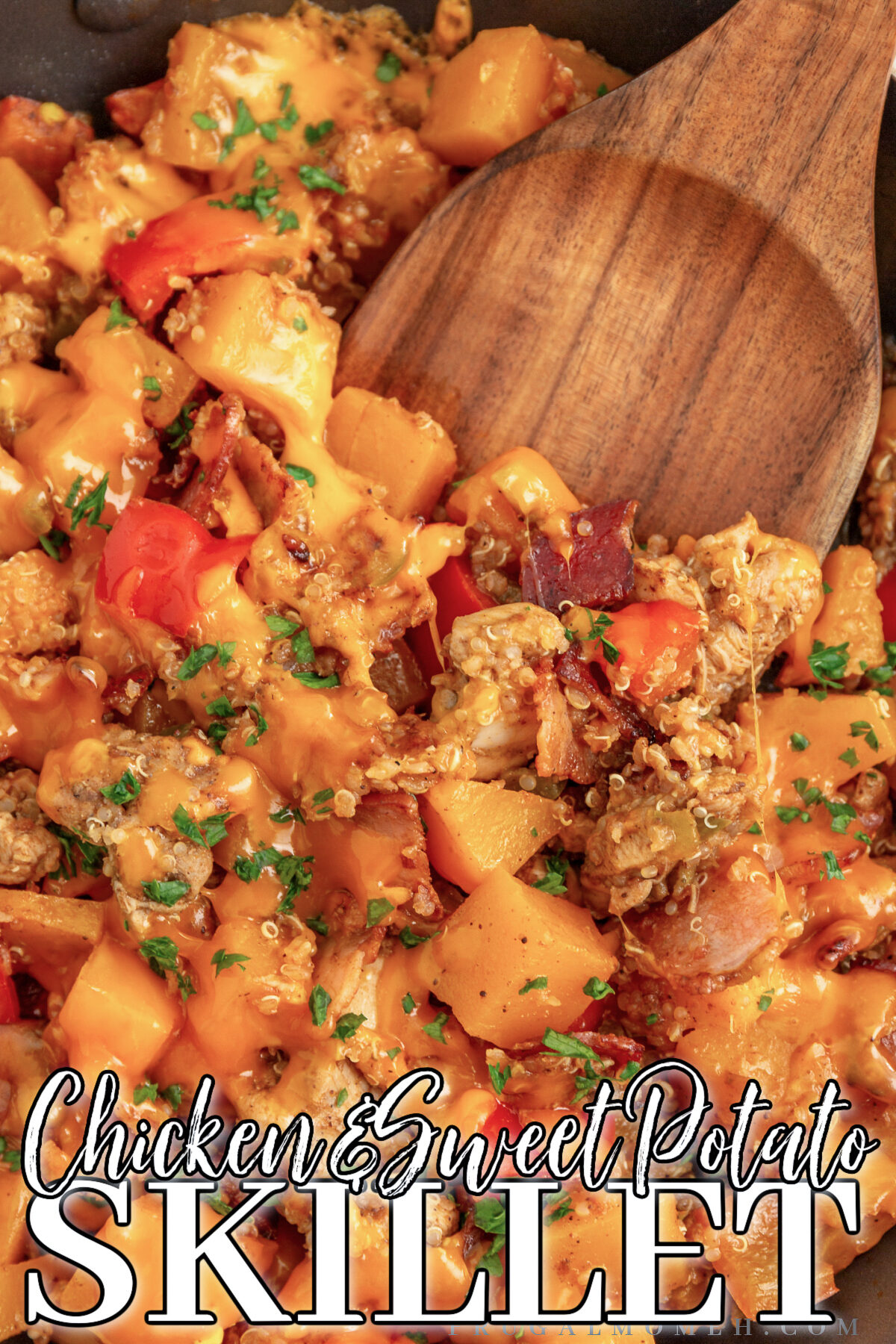This Chicken Quinoa Sweet Potato Skillet is an easy, one-pan meal that is perfect for a busy weeknight. A nutritious and delicious dinner!