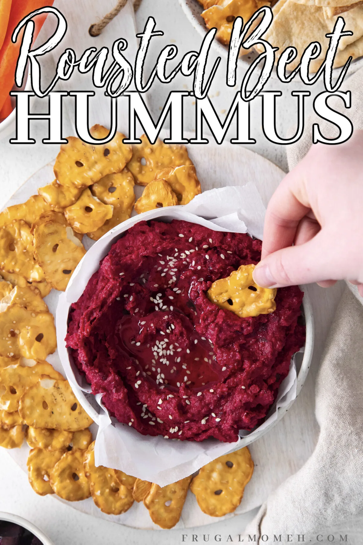 Add a twist to your hummus with this roasted beet hummus recipe! A vegetable-based dip that's dairy-free, gluten-free and vegan.