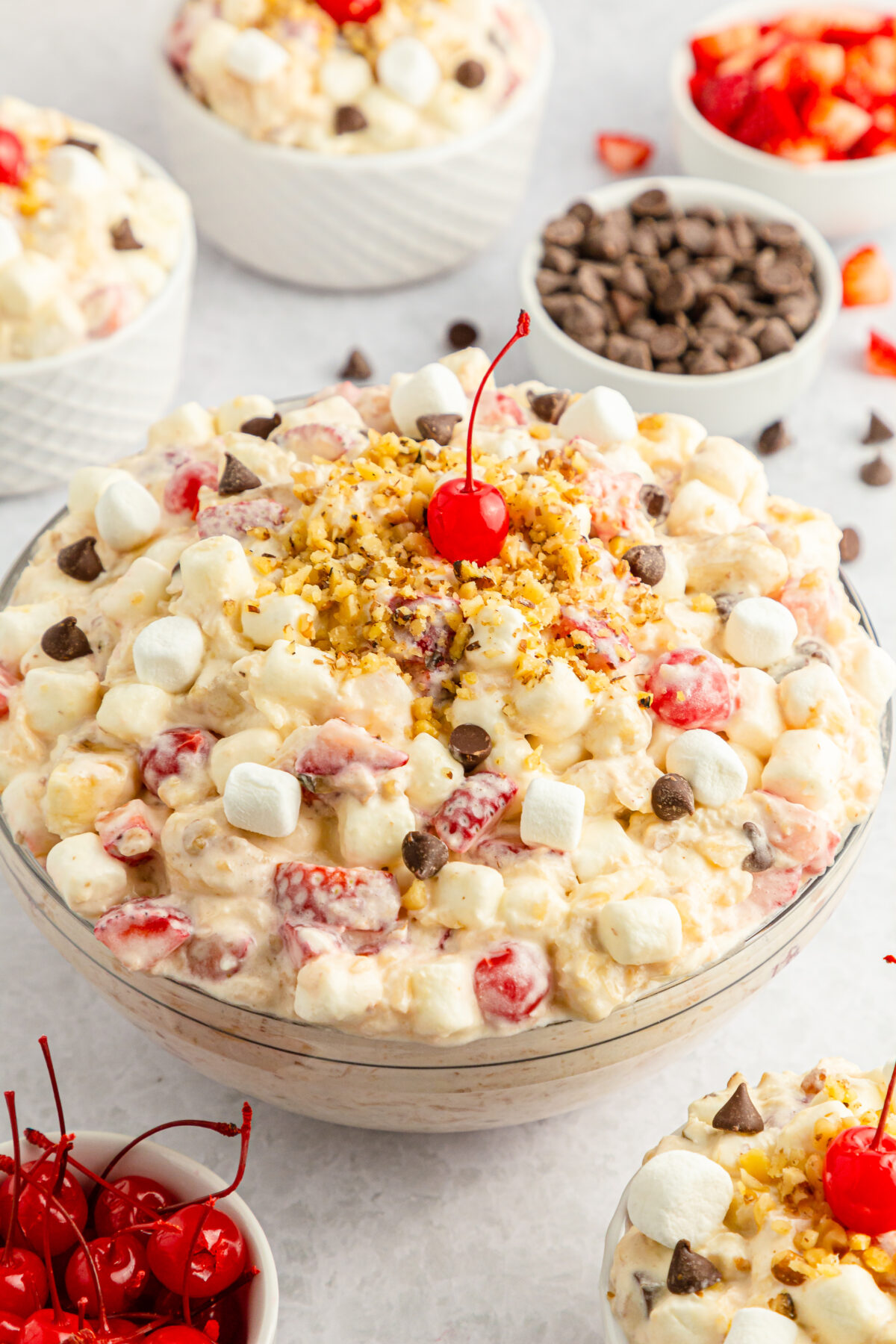Whip up this banana split fluff salad for a fun and delicious summer treat that's perfect for potlucks, barbecues, or just because.