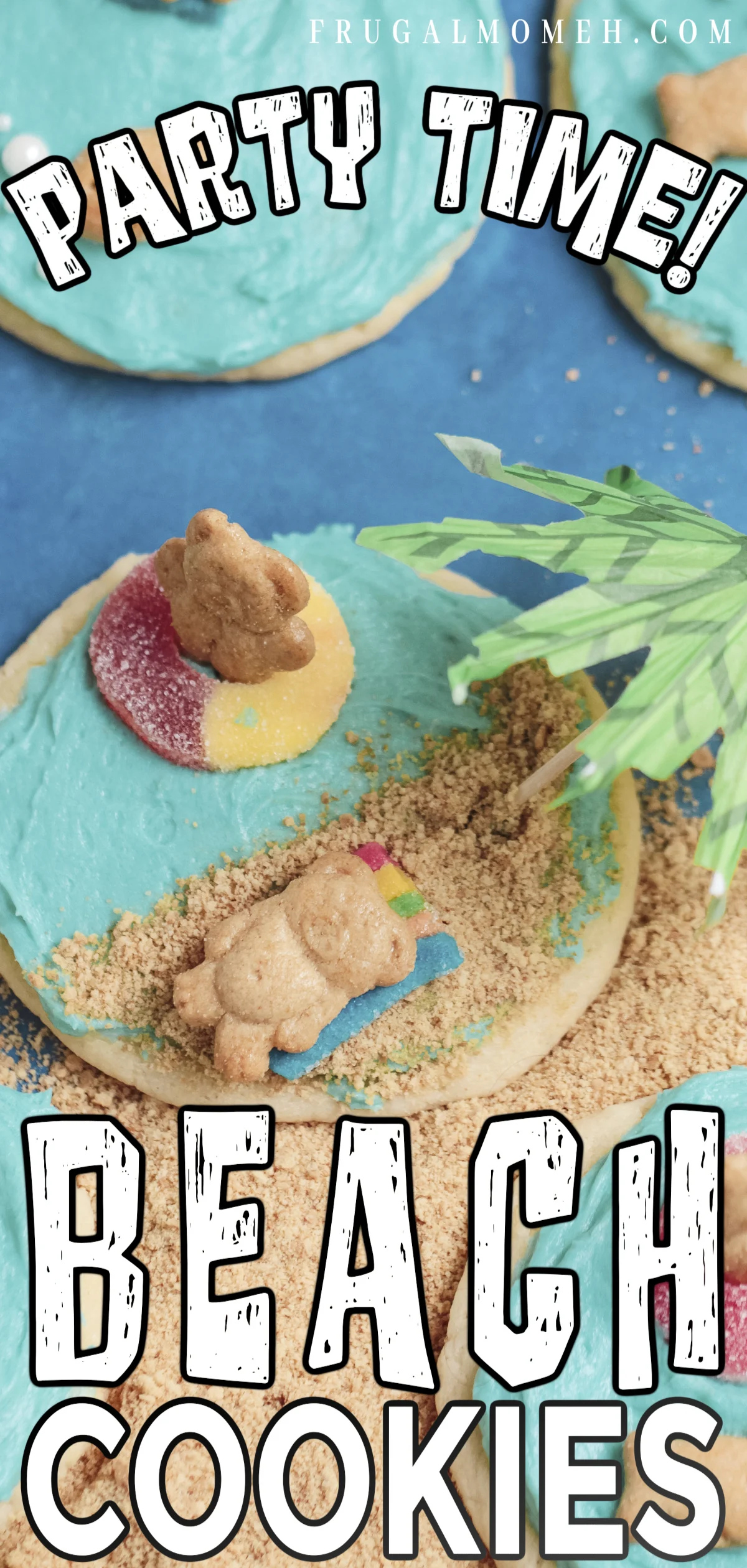 Create an ocean-inspired treat with this easy recipe for beach cookies featuring cream cheese frosting, teddy grahams, and candy decorations!