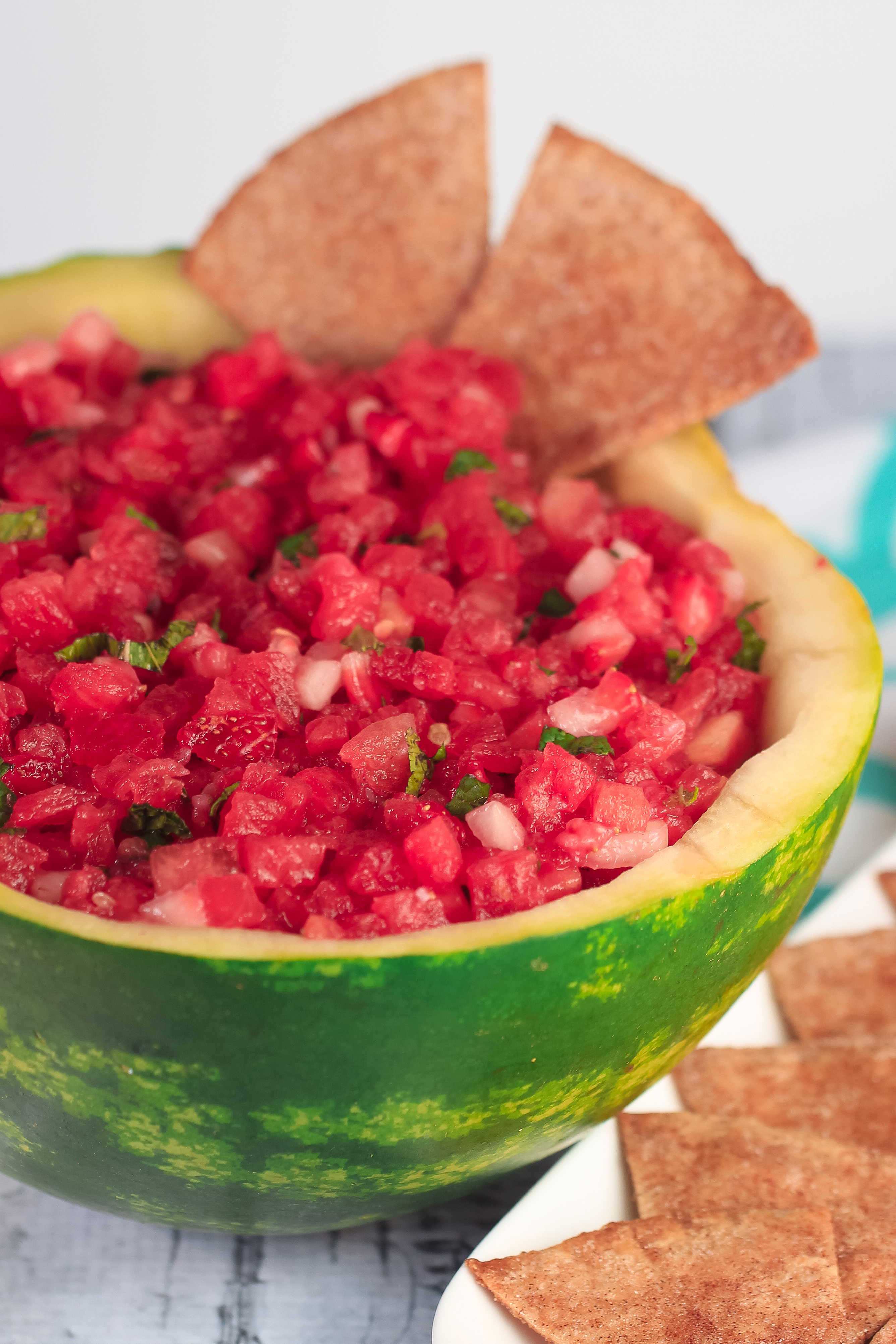 Watermelon Salsa with Cinnamon Tortilla Chips - Frugal Mom Eh!