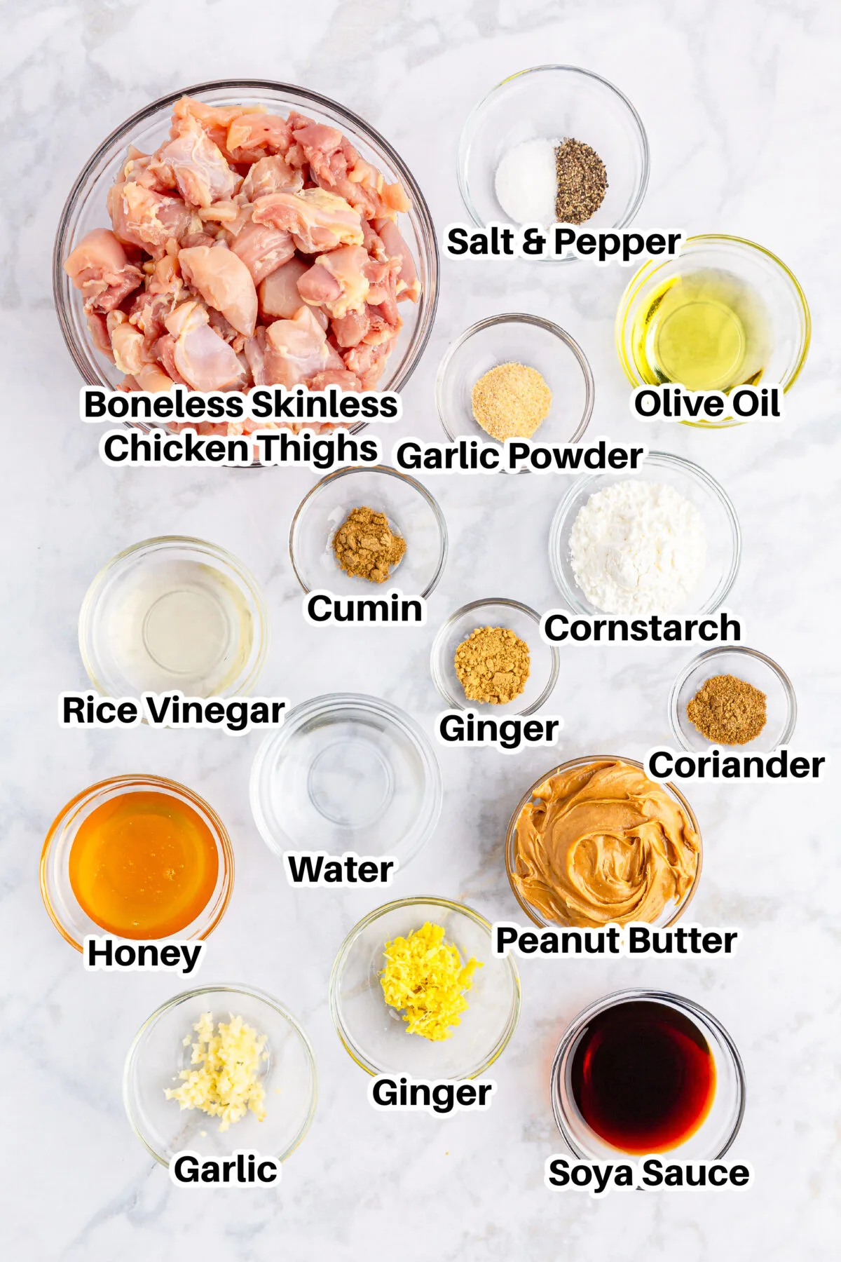 Ingredients for peanut butter chicken.